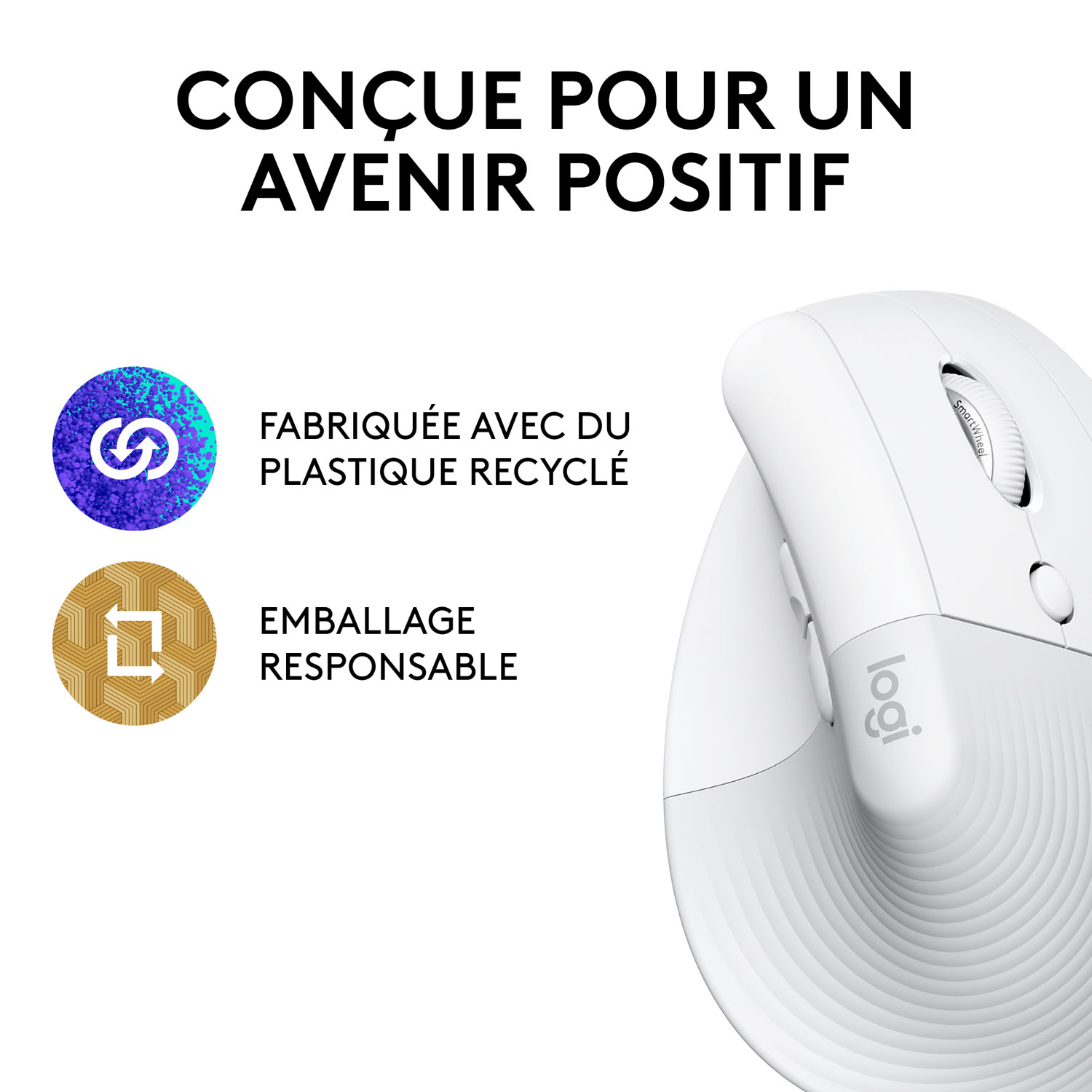 Logitech Lift Vertical Ergonomic 4000 DPI Wireless Mouse - White