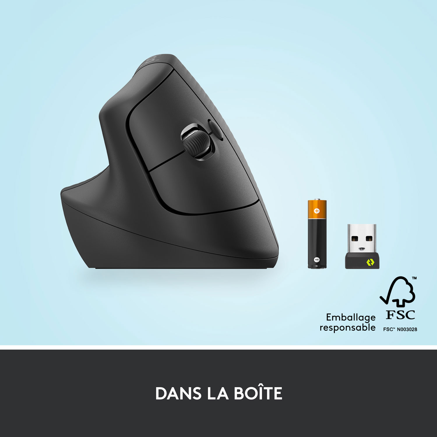 Souris ergonomique sans fil verticale pour gauchers de 4000 ppp Lift de Logitech - Graphite