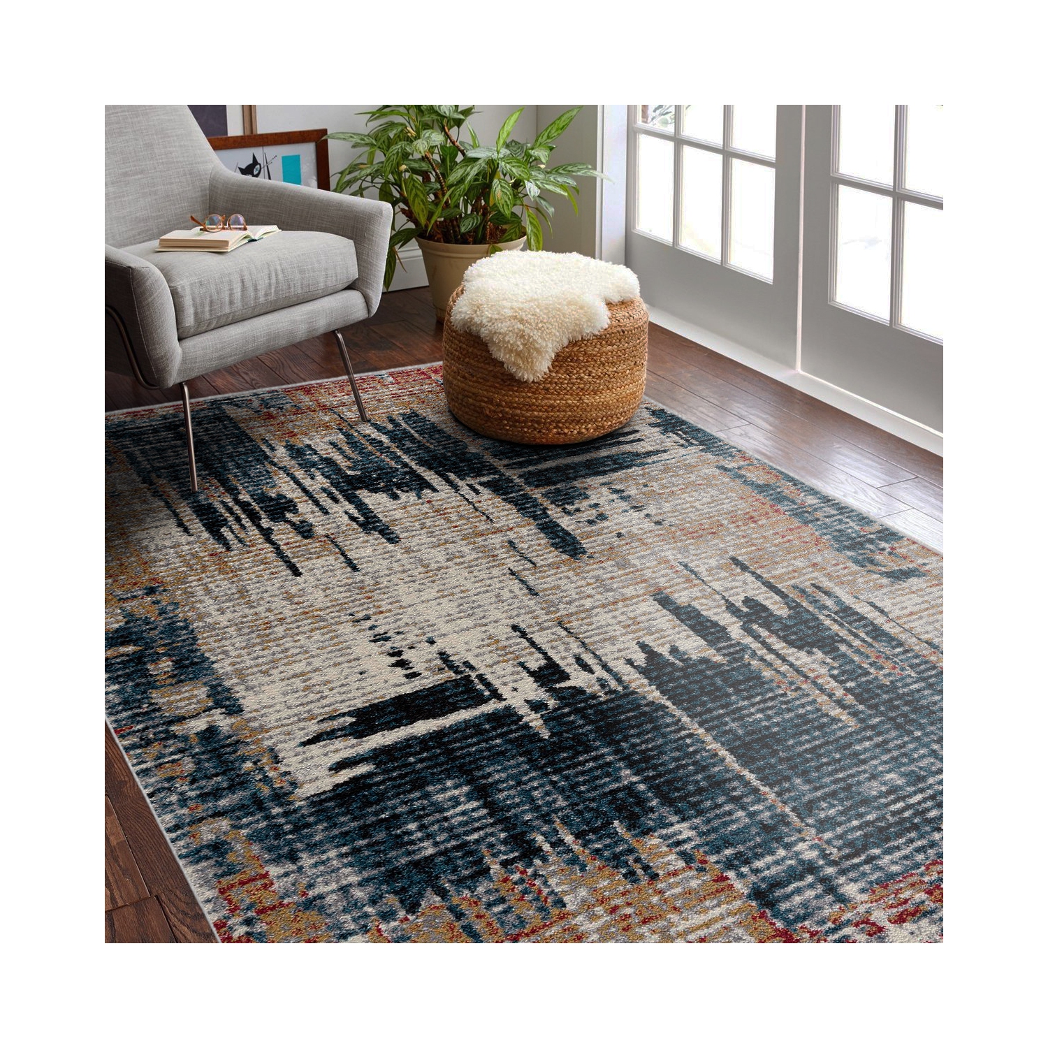 Rug Branch Mehr Contemporary Abstract Blue/Red Indoor Area Rug