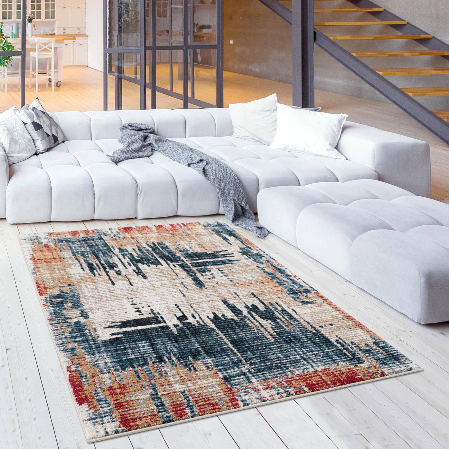 Rug Branch Mehr Contemporary Abstract Blue/Red Indoor Area Rug