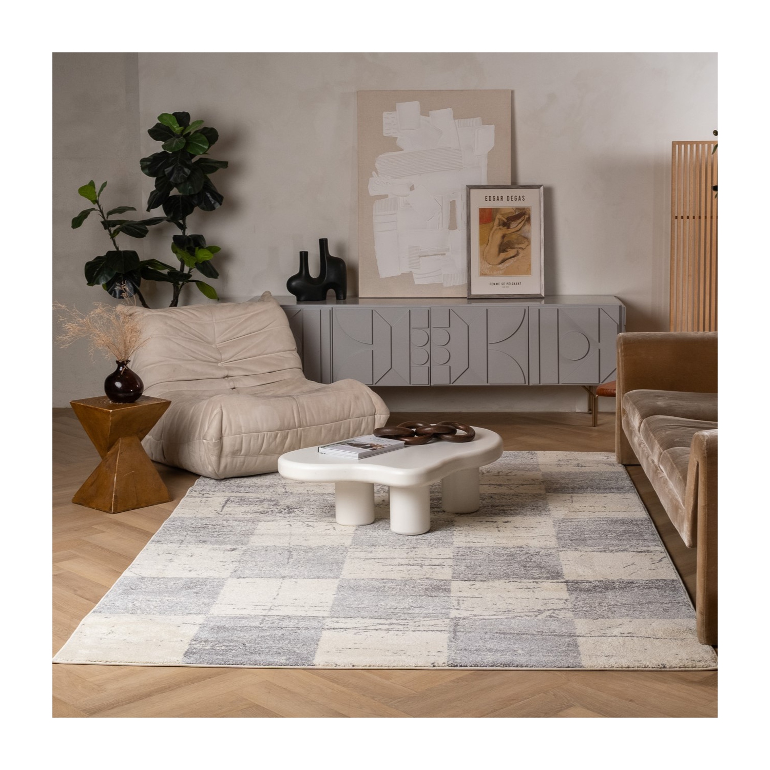 Rug Branch Prana Contemporary Checkered White/Grey Indoor Area Rug