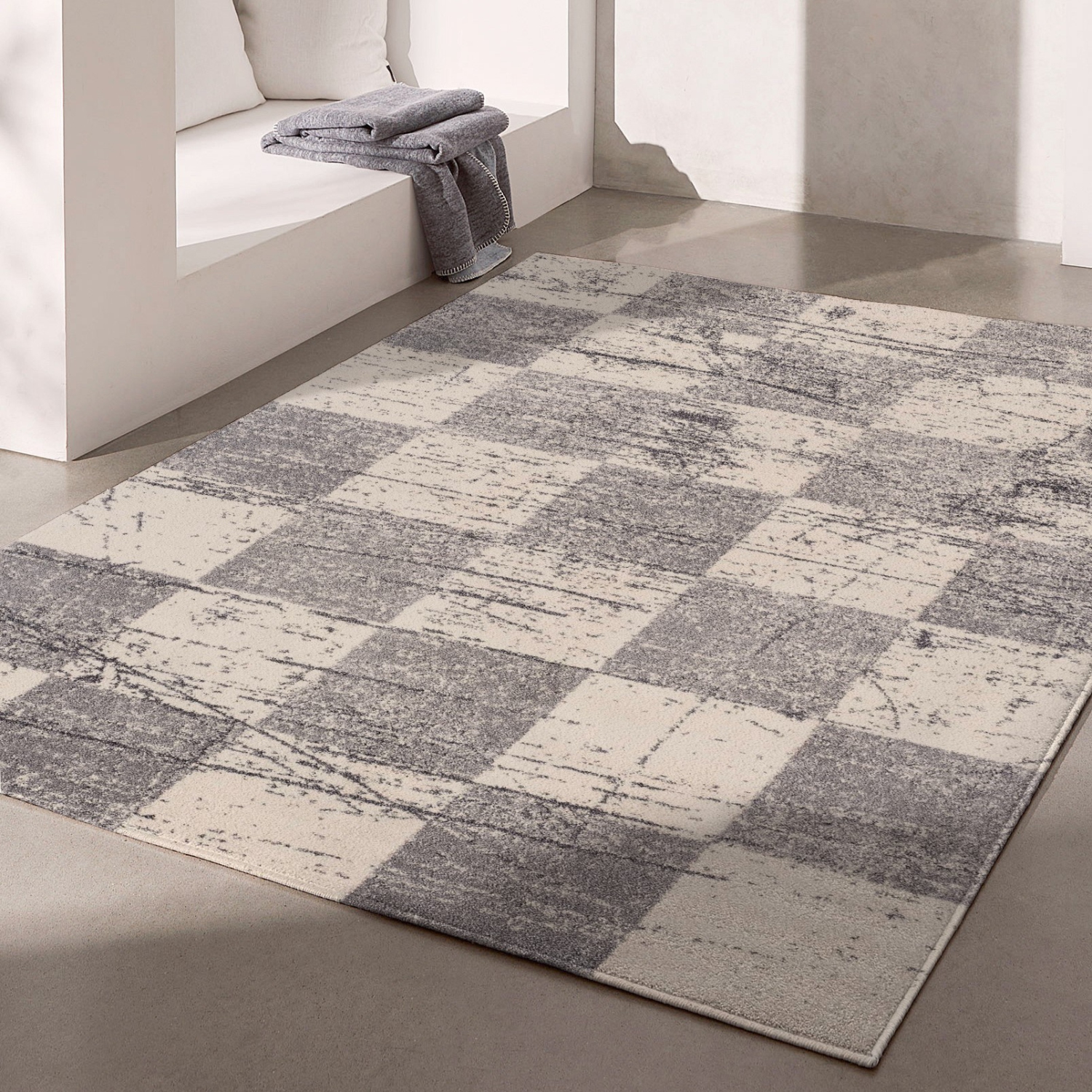 Rug Branch Prana Contemporary Checkered White/Grey Indoor Area Rug