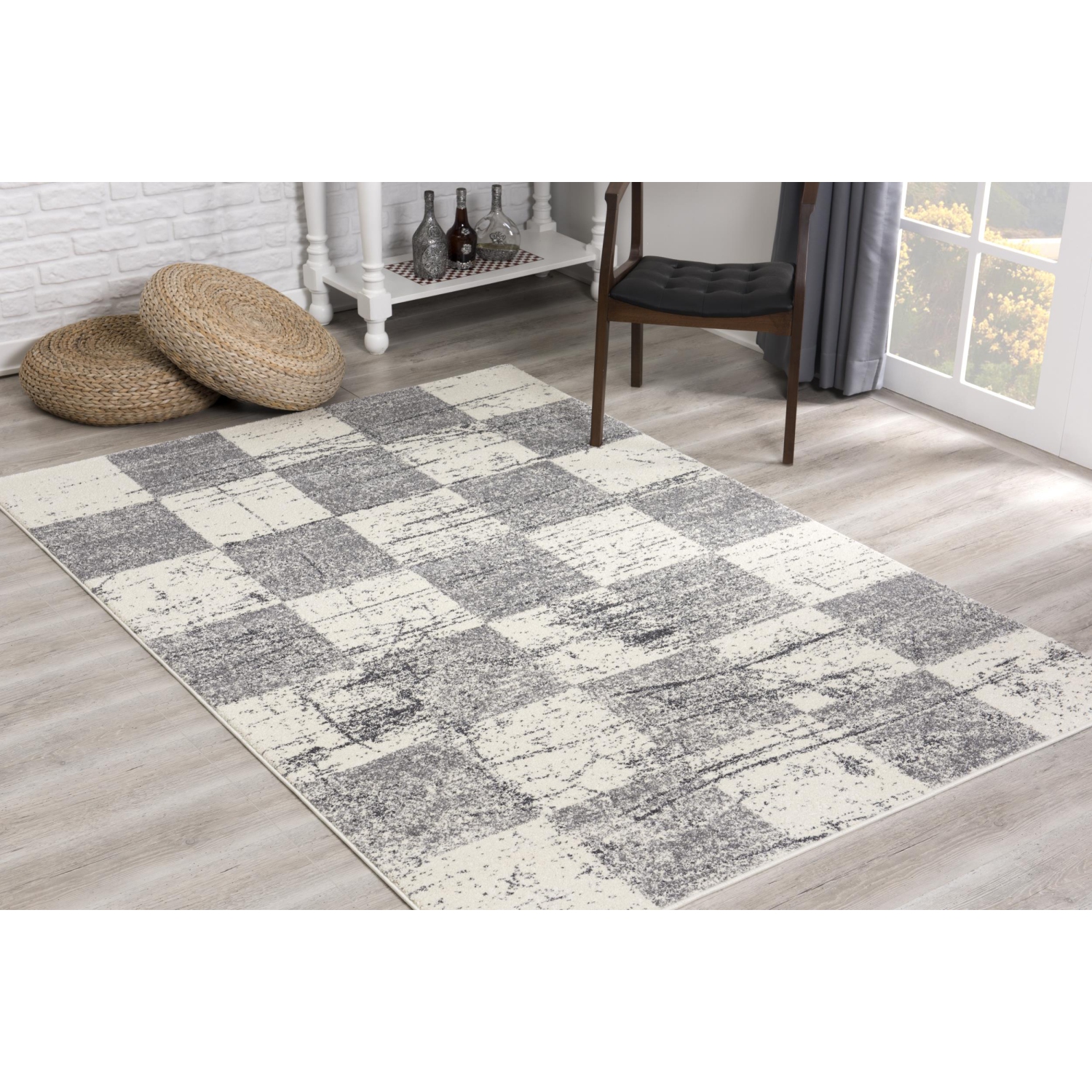 Rug Branch Prana Contemporary Checkered White/Grey Indoor Area Rug