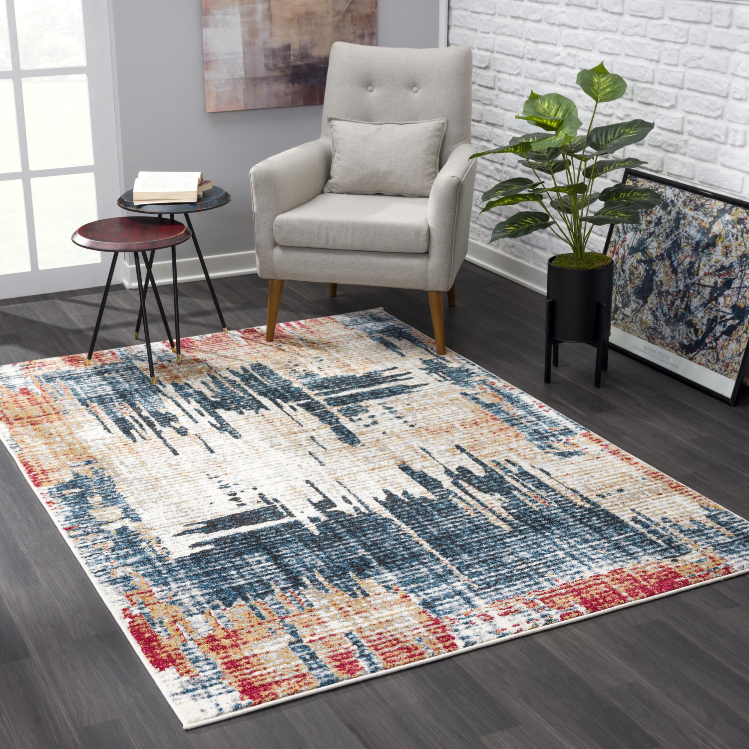 Rug Branch Mehr Contemporary Abstract Blue/Red Indoor Area Rug