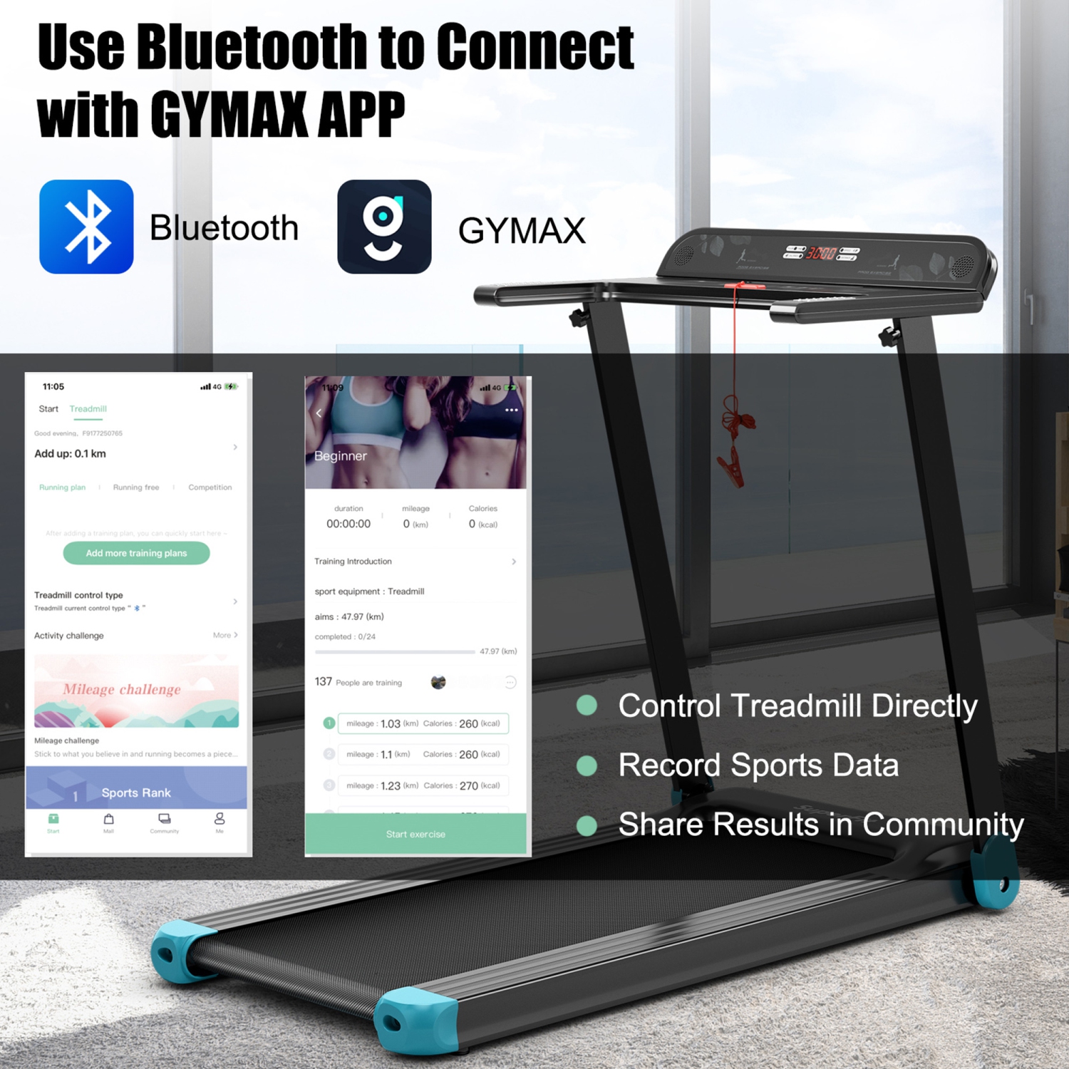 Tapis roulant pliable de Gymax - contrôle par application