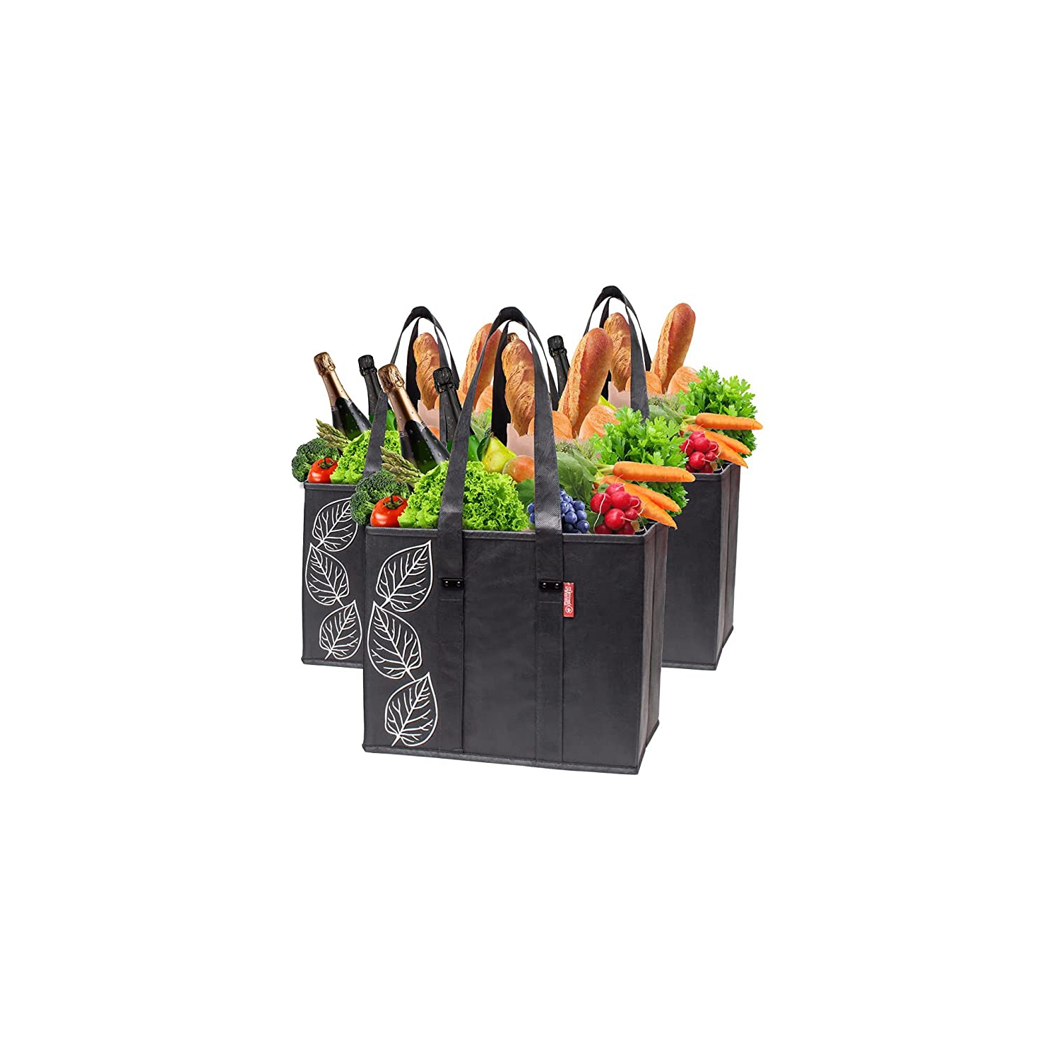 Sacs d'épicerie pliables réutilisables et lavables avec bas renforcés noirs de Planet E