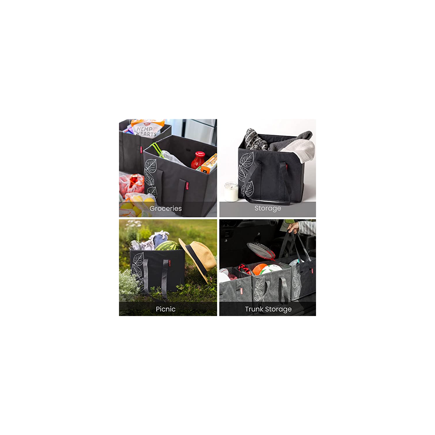 Sacs d'épicerie pliables réutilisables et lavables avec bas renforcés noirs de Planet E