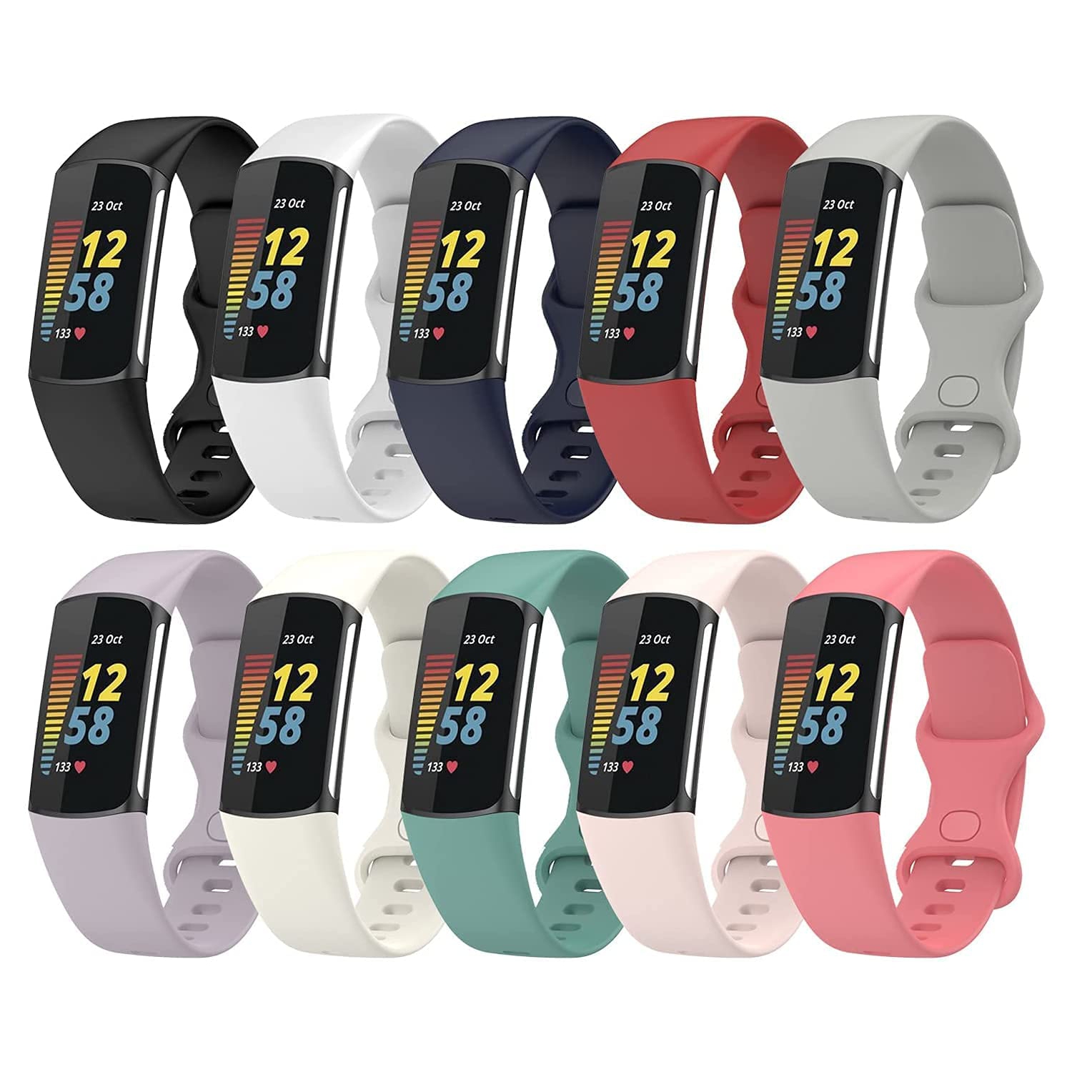 Fitbit Charge 5 Band for Women Men, Soft Silicone Sport Strap Replacement Wristbands -Large