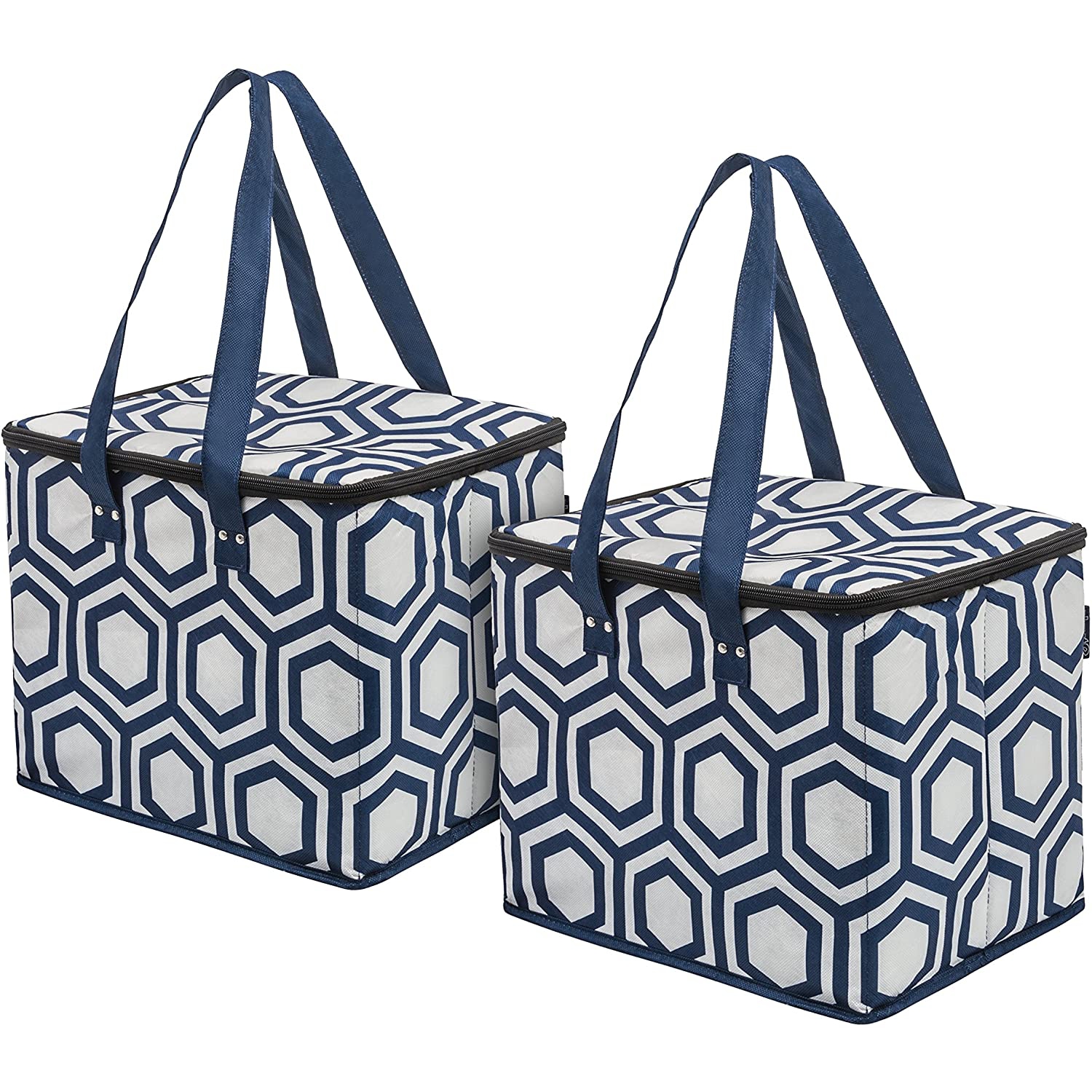 Sacs d’épicerie réutilisables de Planet E – grandes glacières isolées repliables à fermeture à glissière avec fond renforcé en plastique recyclé