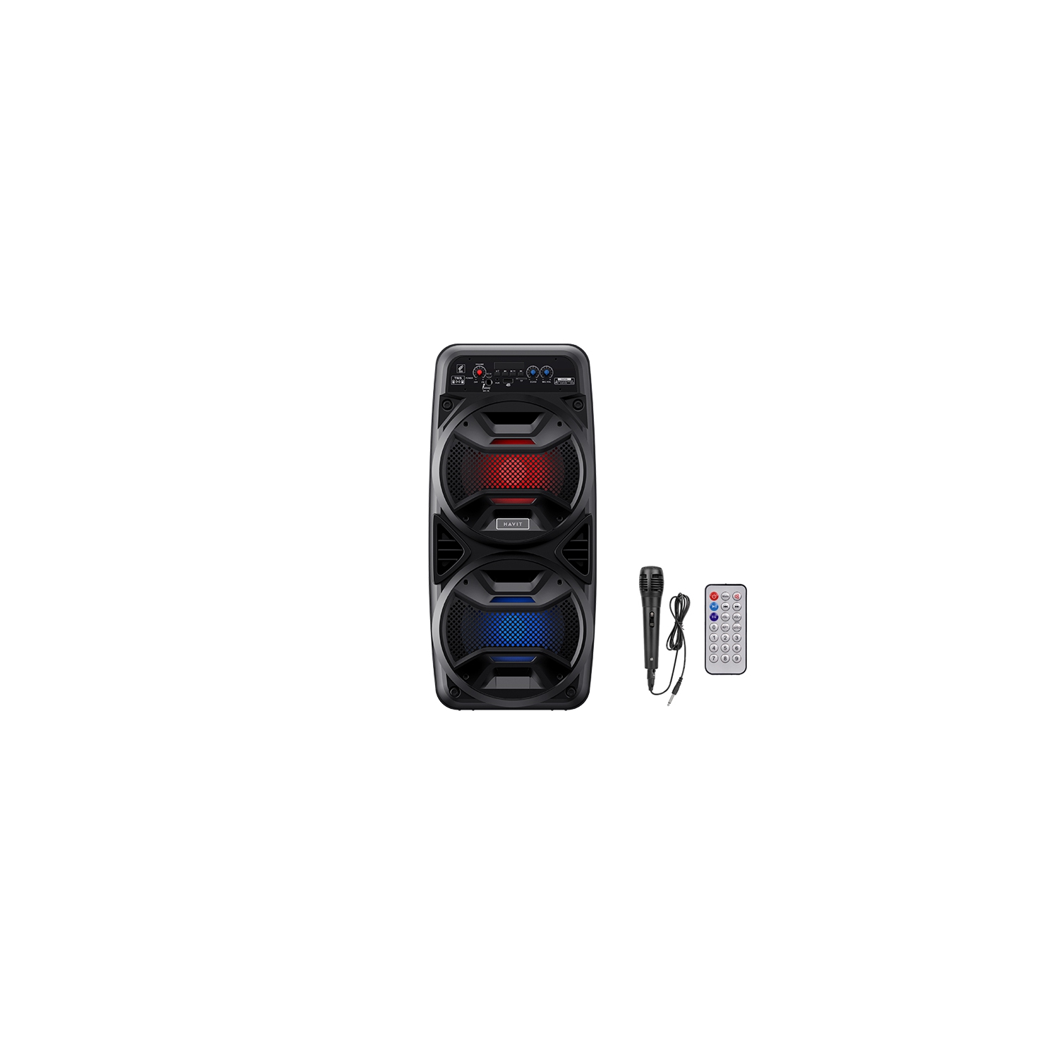 Havit SQ117BT Portable Bluetooth LED lighting 6.5 inch x2 speaker, 10w x2 with Microphone & Remote_Black