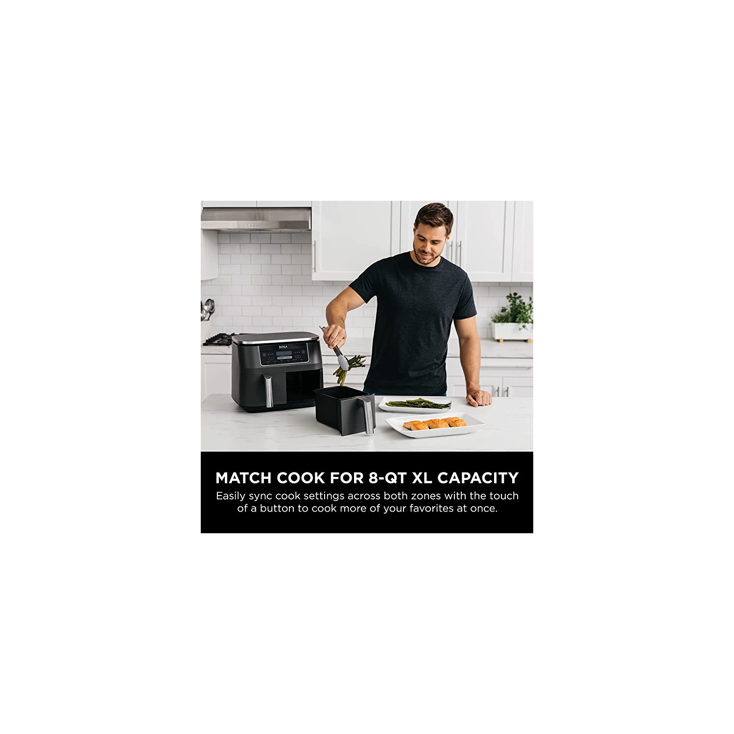 Ninja Foodi 6-en-1, 8 pintes fritteuse à air chaud à 2 paniers avec technologie Dualzone, noir (DZ201C) version canadienne