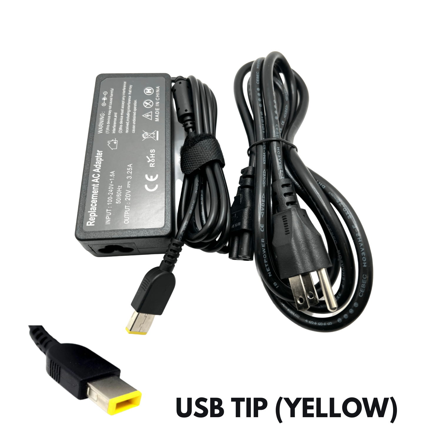 Chargeur Secteur Lenovo 65W 20V 3.25A - Connecteur Slim Tip - Pour PC Portable ThinkPad - Modèle ADLX65NCC3A - Occasion Testé Et Garanti