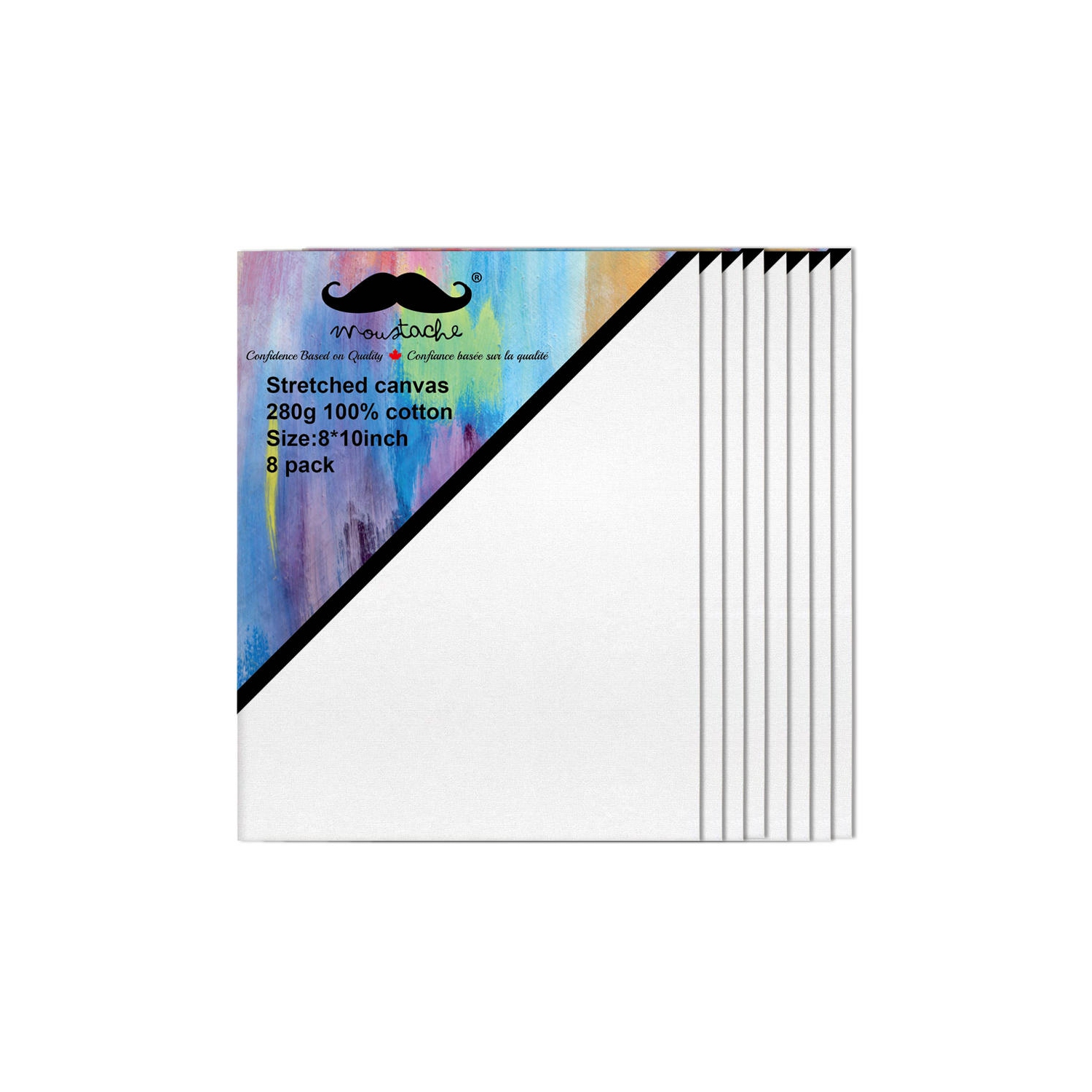 Étudiants, débutants, professionnels peignant une toile vierge tendue, blanc, 100 % coton, 8/paquet - Moustache® - 8" x 10"