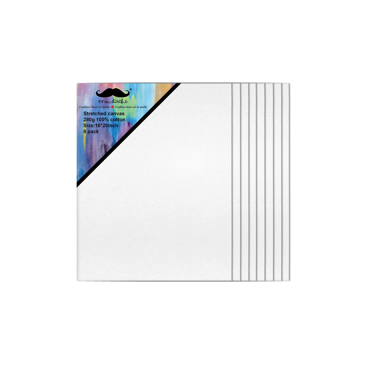 Students, Beginners, Professionals Painting Stretched Blank Canvas, White, 100% Cotton, 8/Pack - Moustache® - 16" x 20"