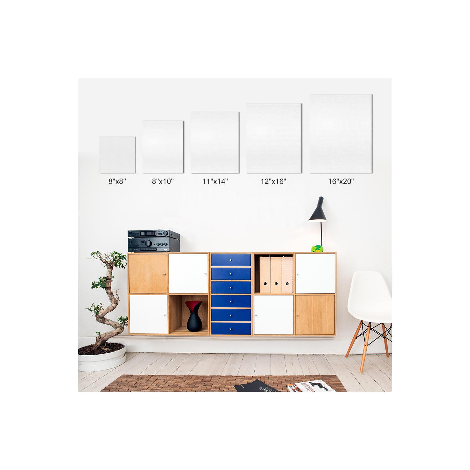 Students, Beginners, Professionals Painting Stretched Blank Canvas, White, 100% Cotton, 8/Pack - Moustache® - 16" x 20"