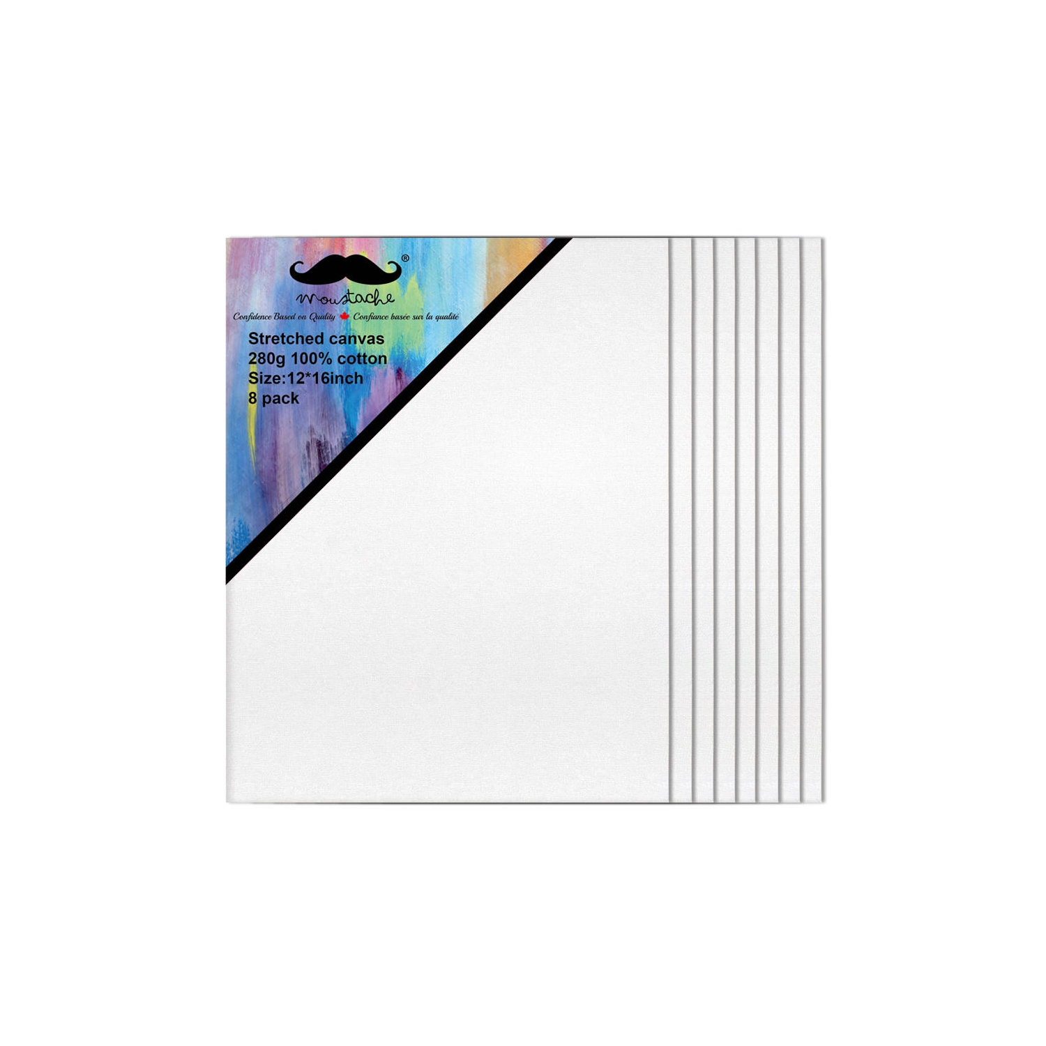 Students, Beginners, Professionals Painting Stretched Blank Canvas, White, 100% Cotton, 8/Pack - Moustache® - 12" x 16"