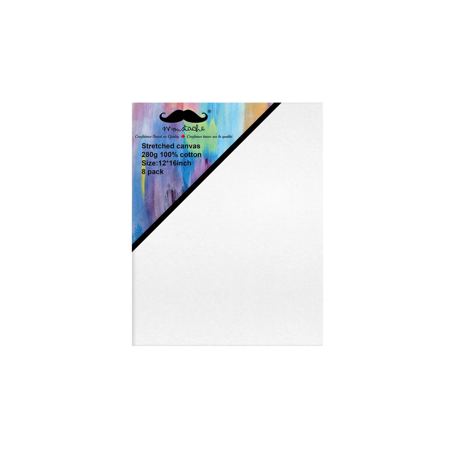 Students, Beginners, Professionals Painting Stretched Blank Canvas, White, 100% Cotton, 8/Pack - Moustache® - 12" x 16"