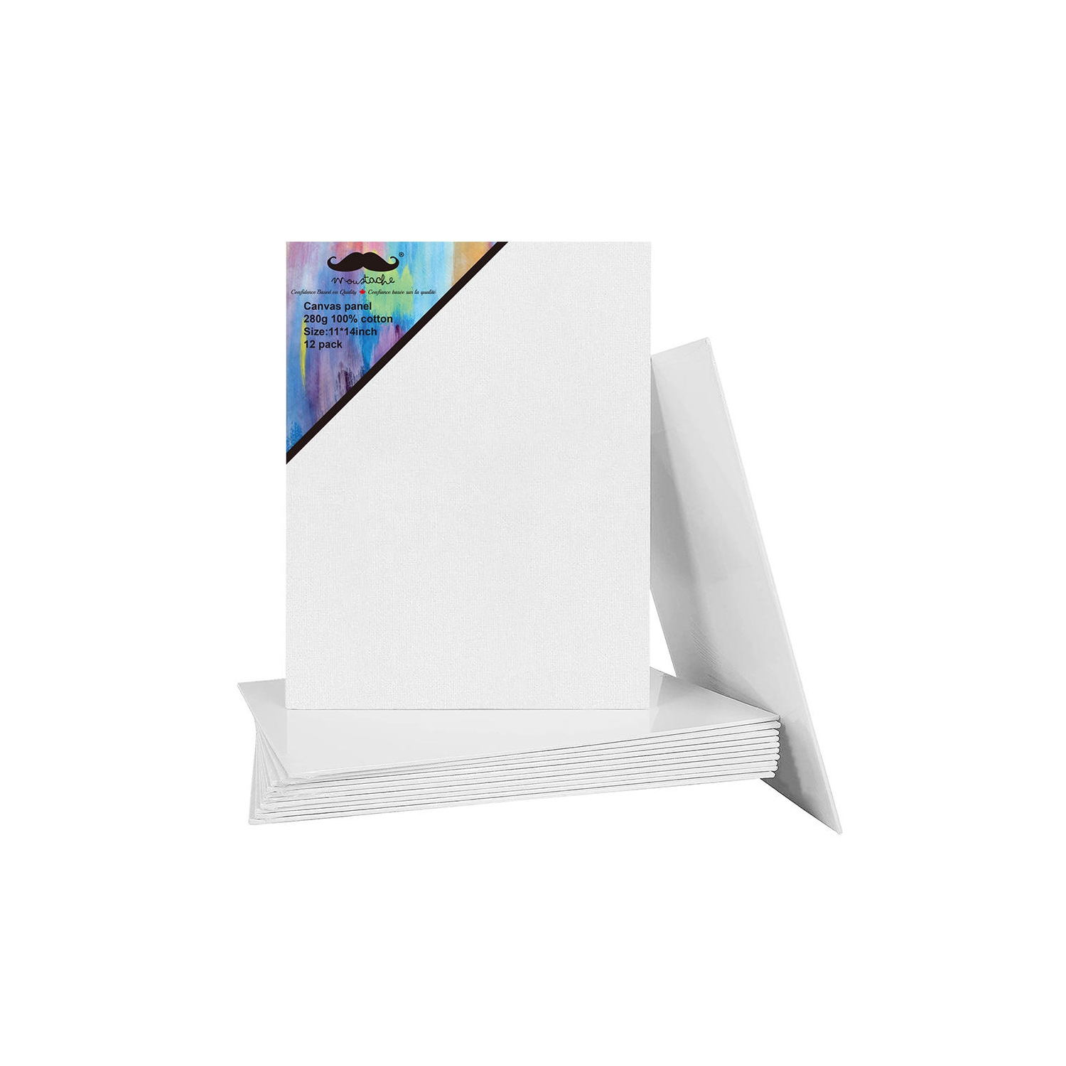 Étudiants, Débutants Peinture Panneaux de Toile Vierges, Tableaux de Toile d'Artiste pour Peinture, Blanc, 12/Pack - Moustache® - 11" x 14"