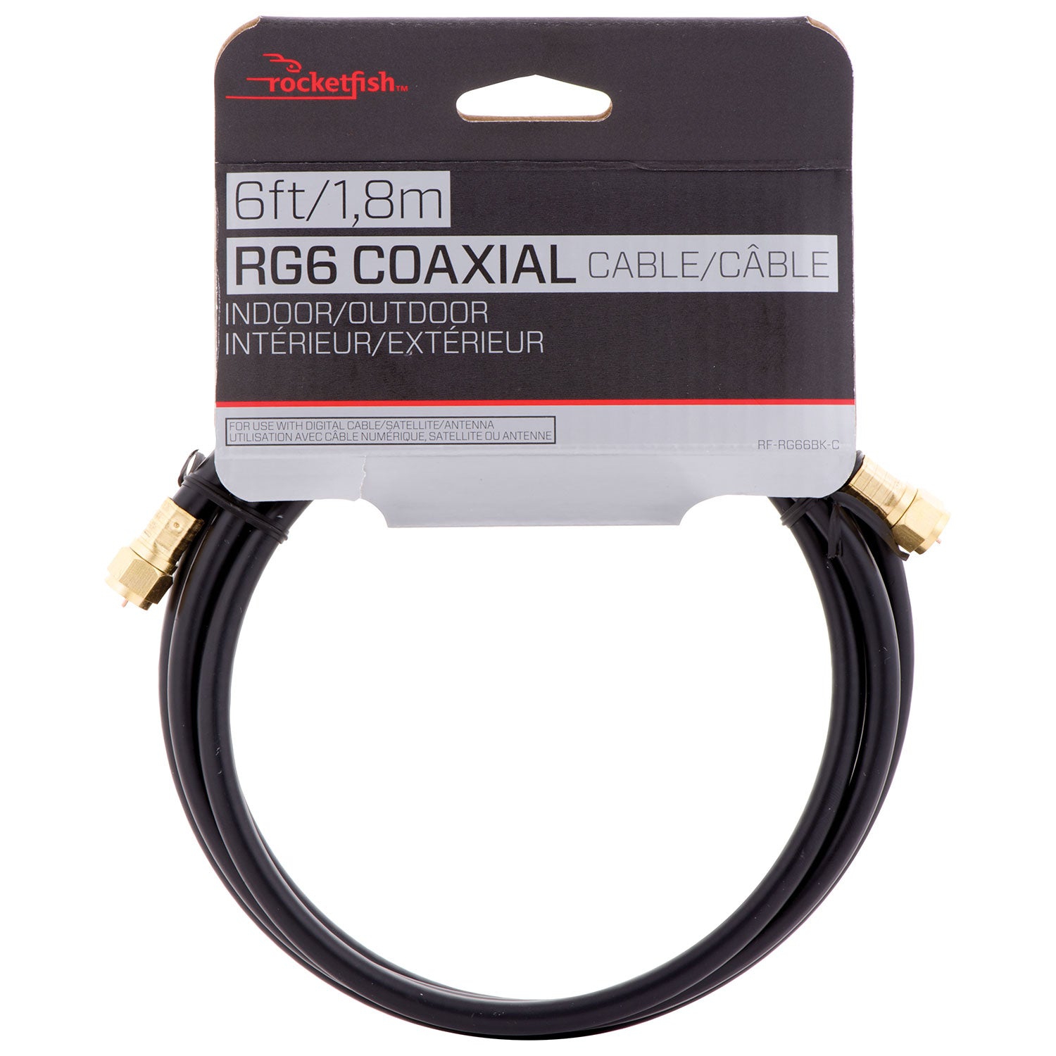 Boîte ouverte – Câble coaxial RG6 intérieur/extérieur RF-RG66BK de 6 pi/1,8 m de Rocketfish