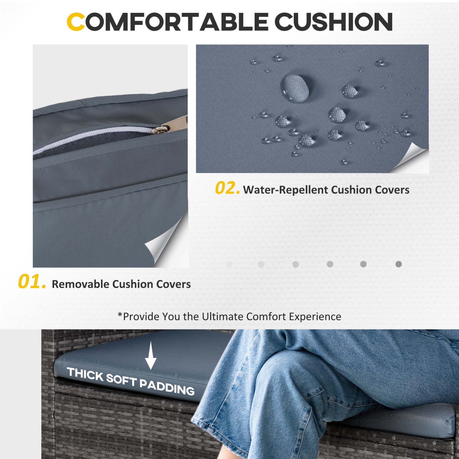 Outsunny 4 Pieces Patio Furniture Set with Cushions, Outdoor PE Rattan Wicker Conversation Garden Sofa Set with 2-Seater Chairs & Glass Coffee Table,