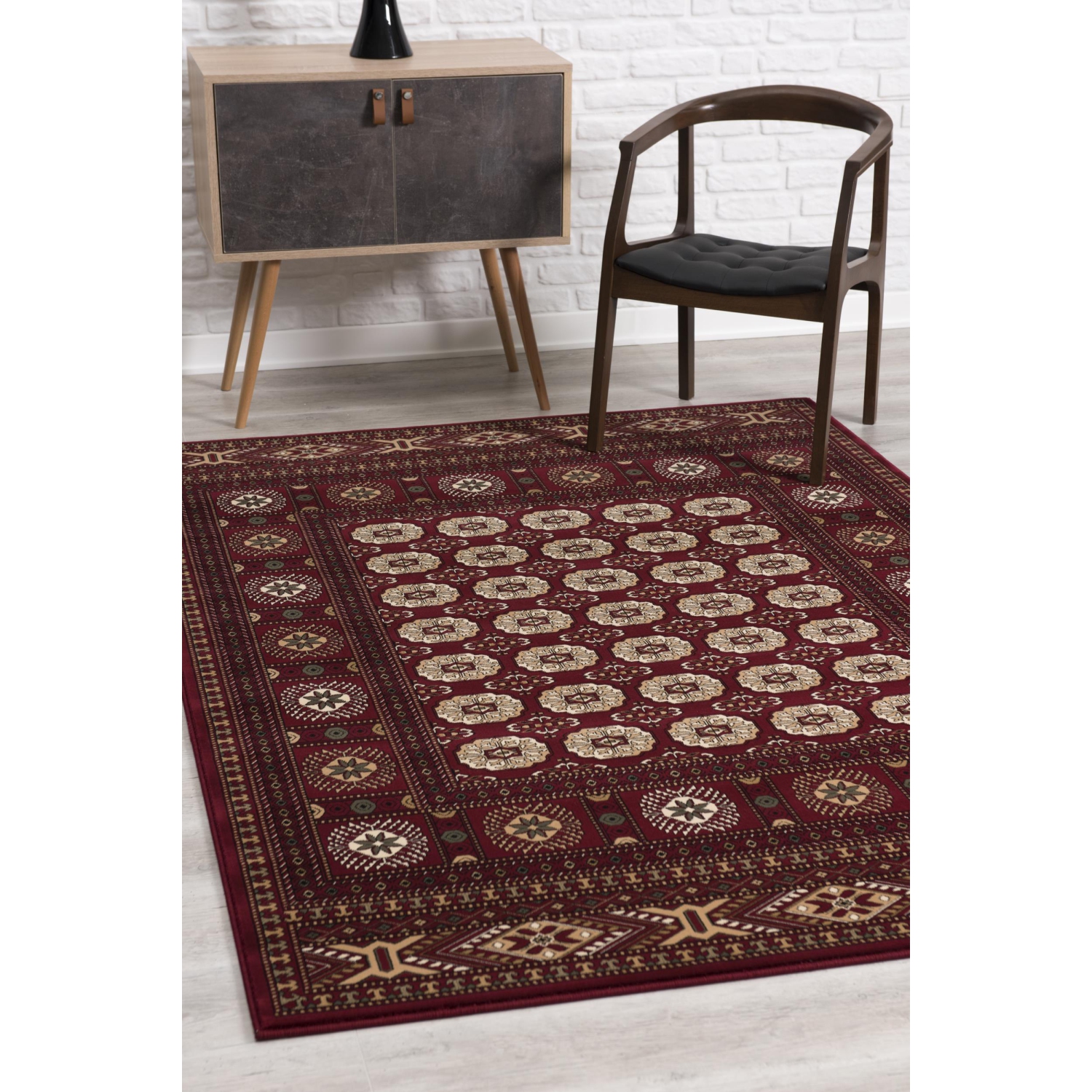 Rug Branch Rawda Traditional Oriental Bokhara Red/Beige Indoor Area Rug