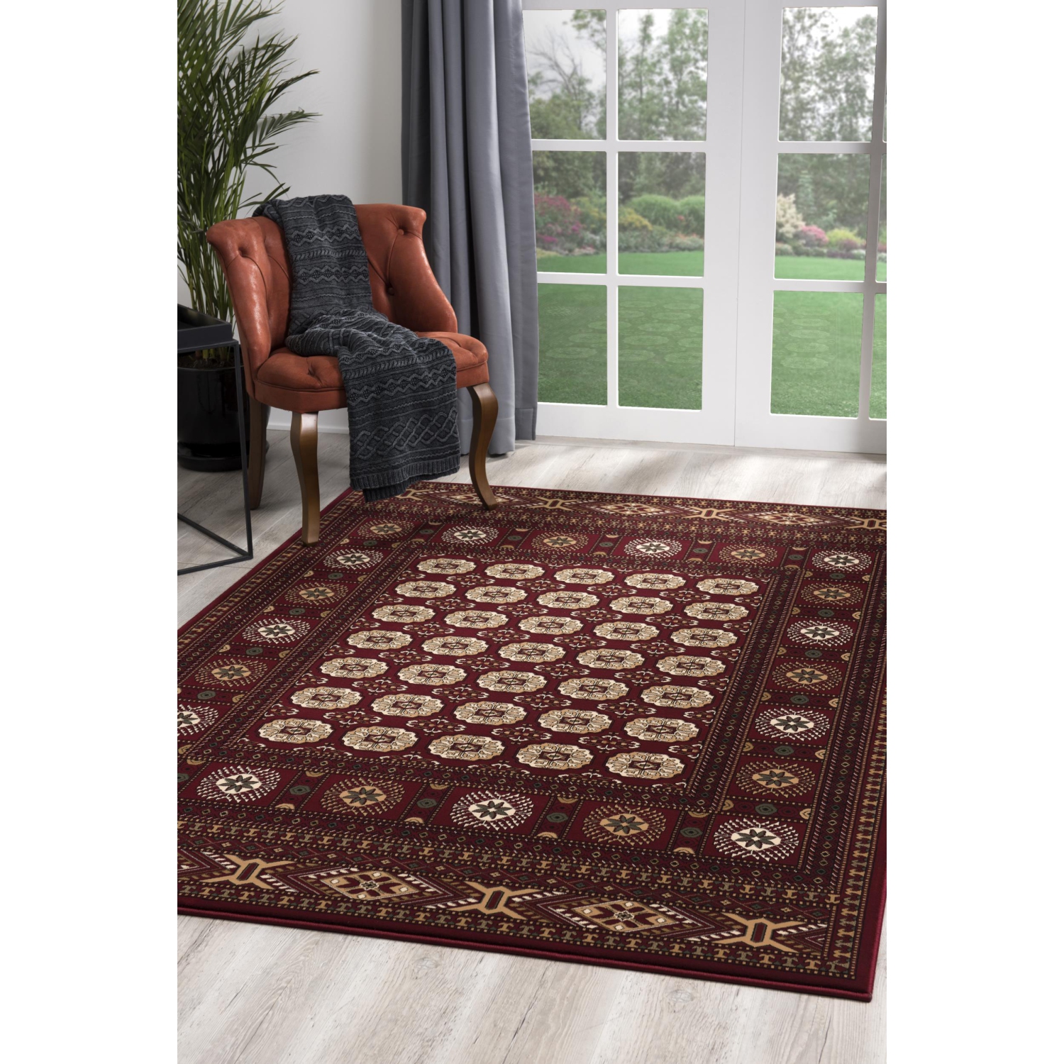 Rug Branch Rawda Traditional Oriental Bokhara Red/Beige Indoor Area Rug