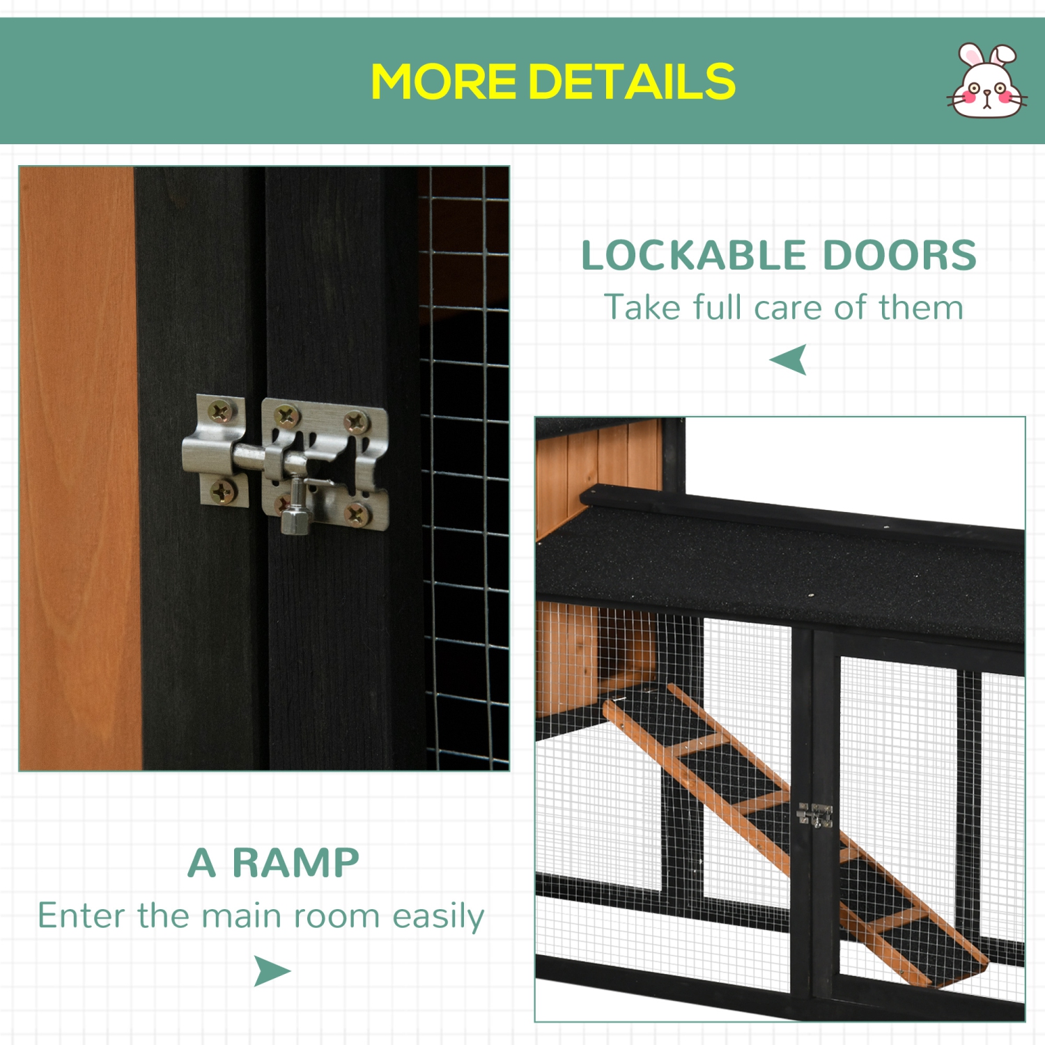 PawHut 69" Wooden Rabbit Hutch Pet Playpen Bunny House Enclosure with Run Box, Slide-out Tray, Ramp, for Rabbits and Small Animals, Black