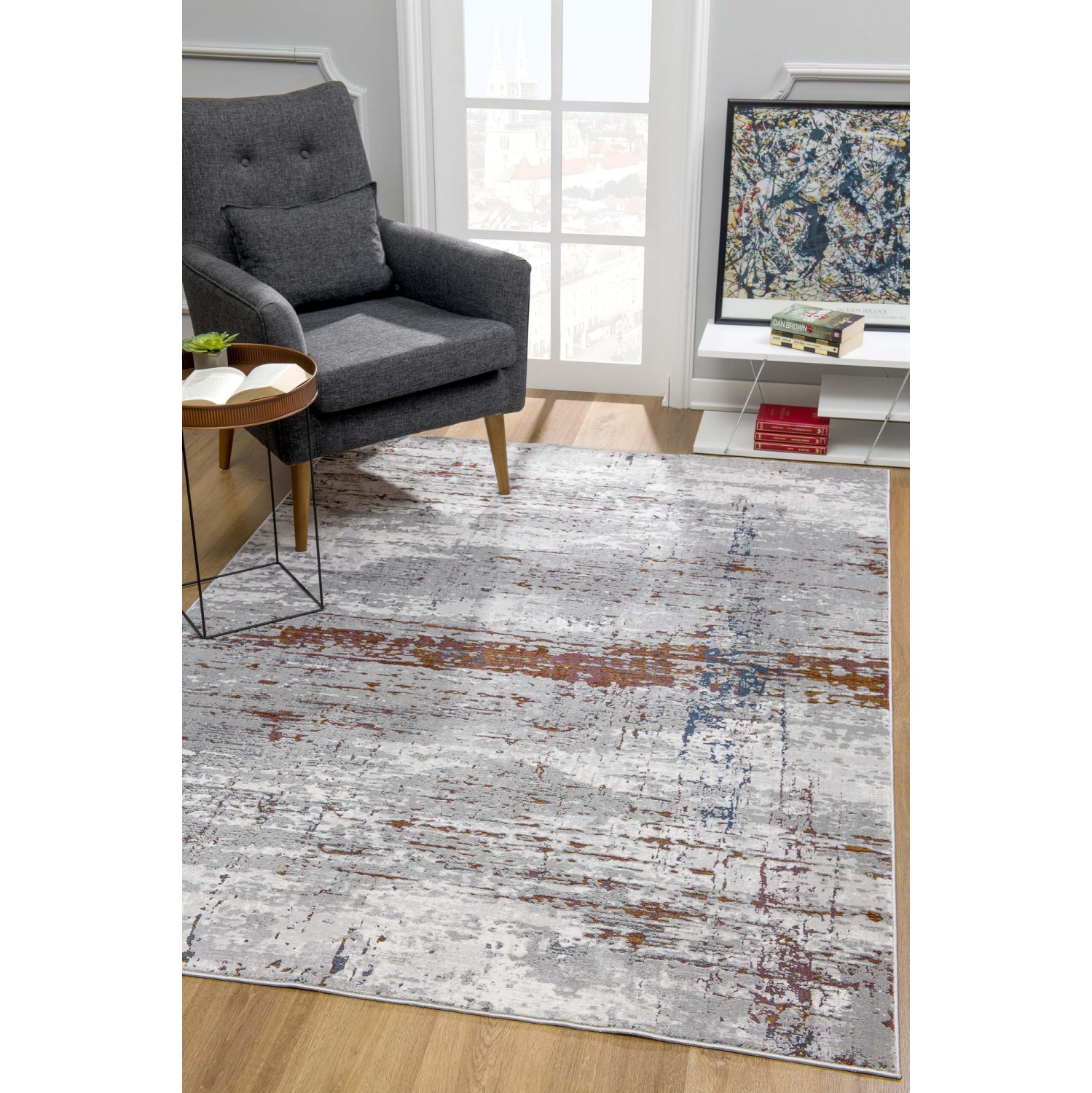 Tapis d'intérieur de style contemporain Cairn gris vieilli/rouge branche