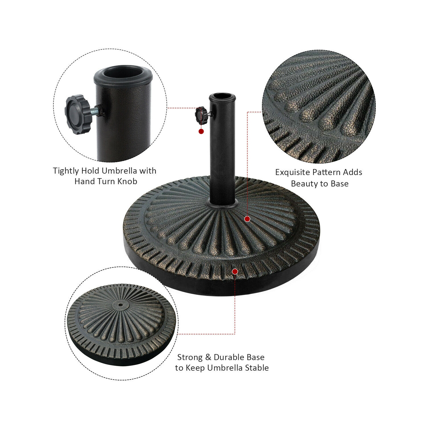 Gymax 30LBS Round Patio Market Umbrella Base Heavy-Duty Outdoor Stand