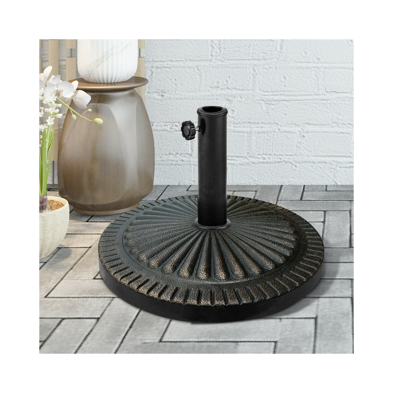 Gymax 30LBS Round Patio Market Umbrella Base Heavy-Duty Outdoor Stand