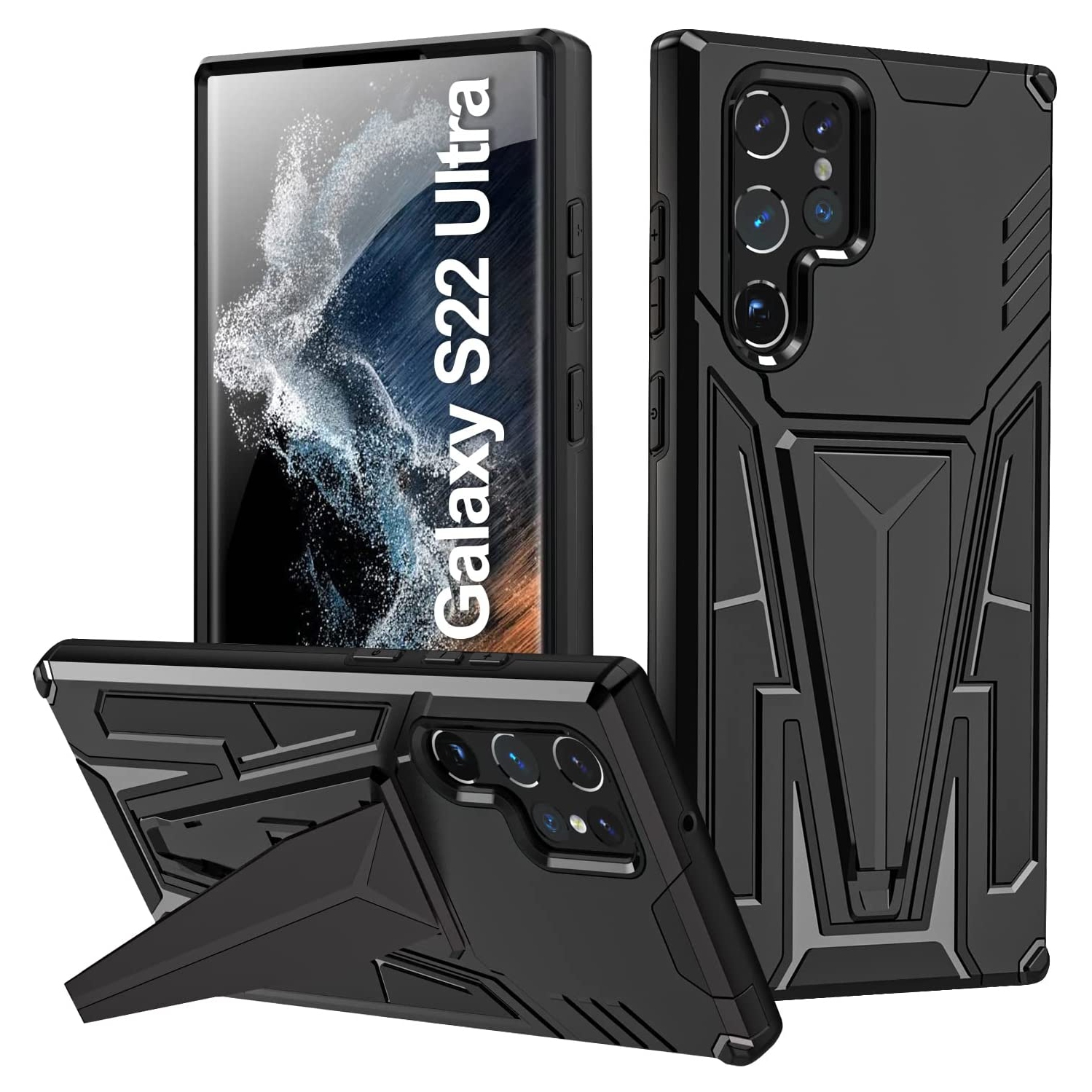 XCRS Built-In Fusion Stand Case for Samsung Galaxy S22 Ultra 6.8 Inch Phone with Hands-Free View, Dual Layer TPU + PC Slim Protective Cover, Built-in Metal for Magnetic Car Holder
