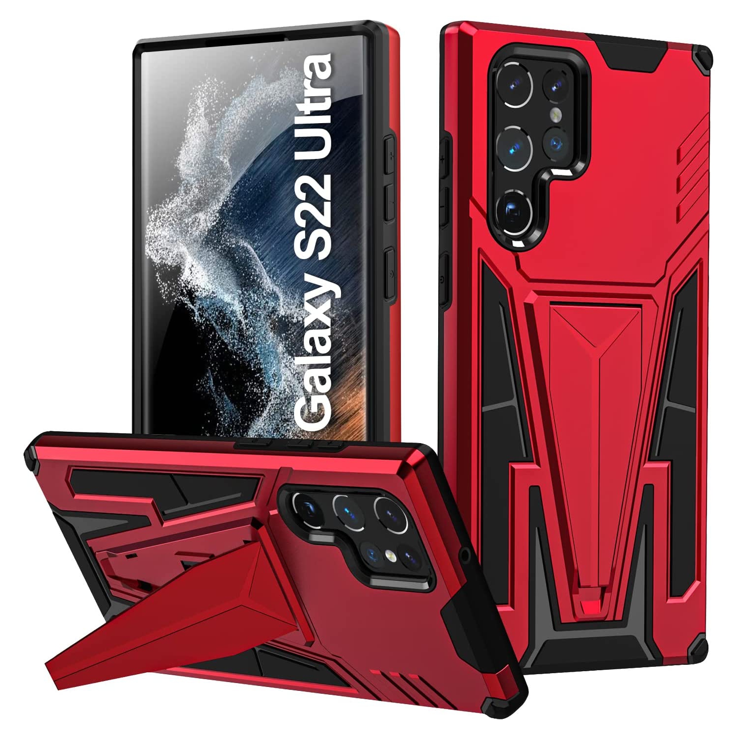 Built-In Fusion Stand Case for Samsung Galaxy S22 Ultra 6.8 Inch Phone with Hands-Free View, Dual Layer TPU + PC Slim Protective Cover, Built-in Metal for Magnetic Car Holder