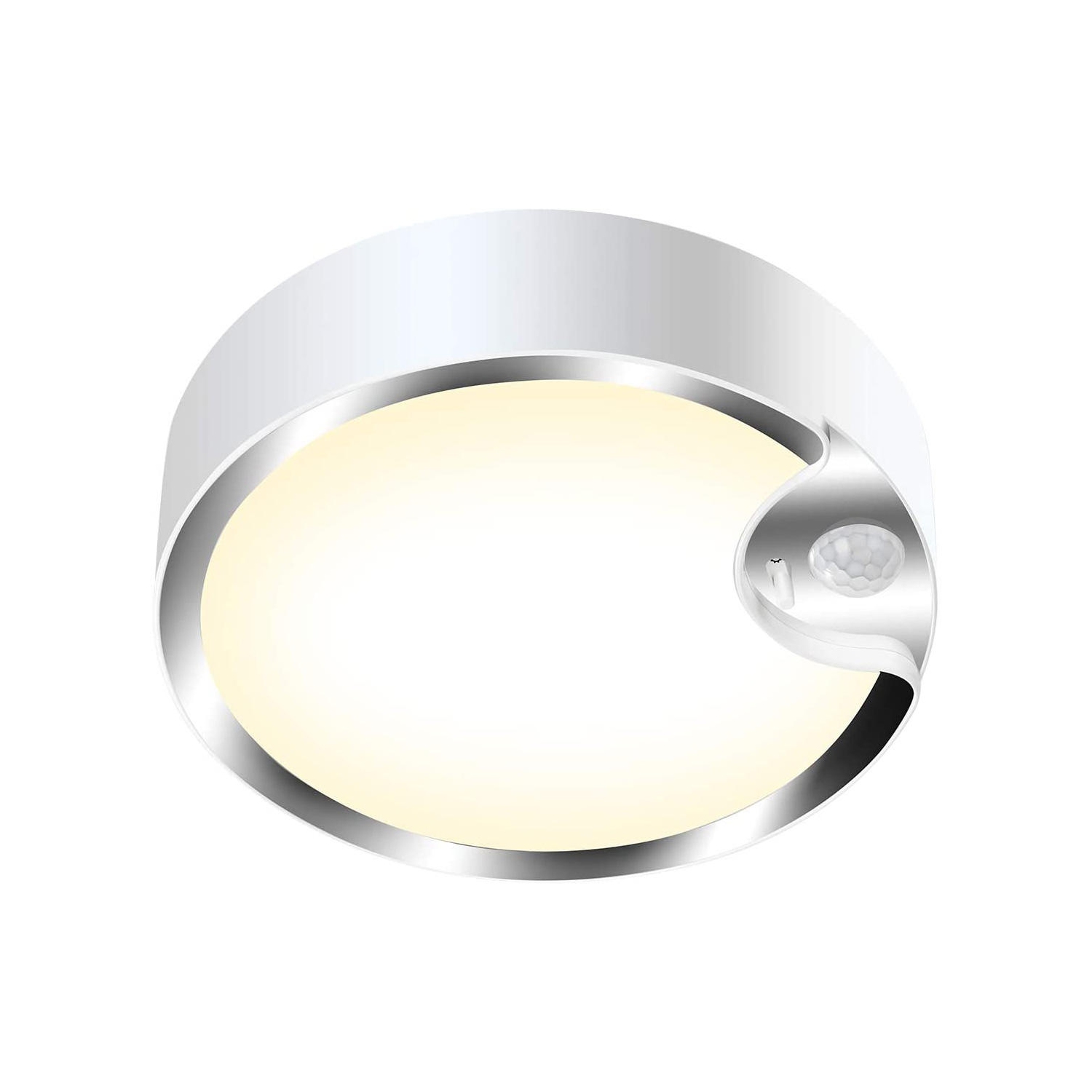 Plafonnier alimenté à piles 80 DEL 400 lumens avec détecteur de mouvement et lumière froide ou chaude de LIVINGBasics – Naturel