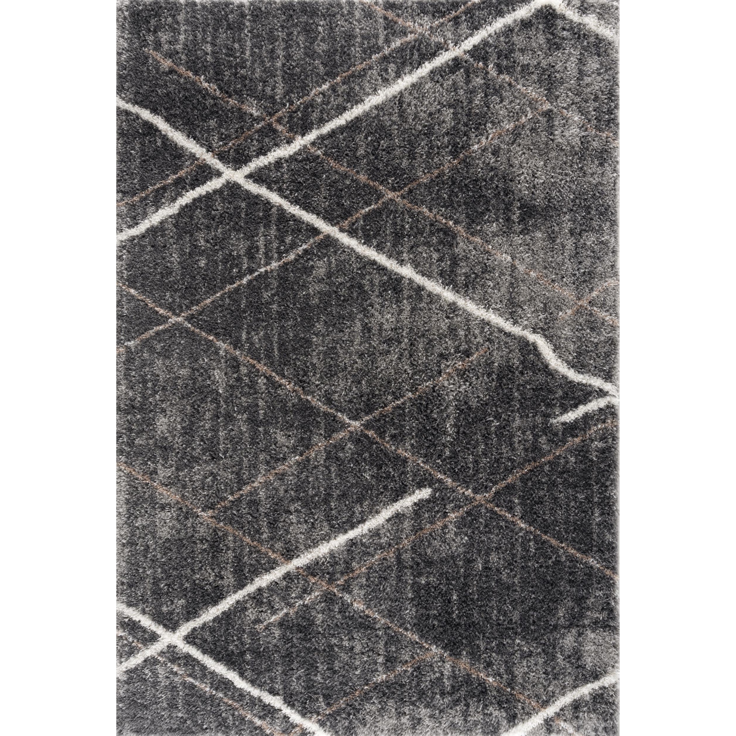 Tapis d'intérieur contemporain Branch Arden à motif géométrique gris/blanc