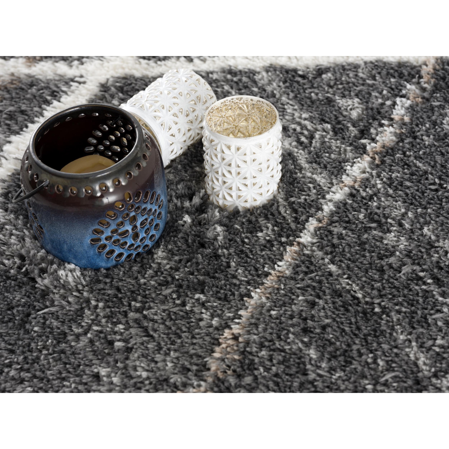 Tapis d'intérieur contemporain Branch Arden à motif géométrique gris/blanc