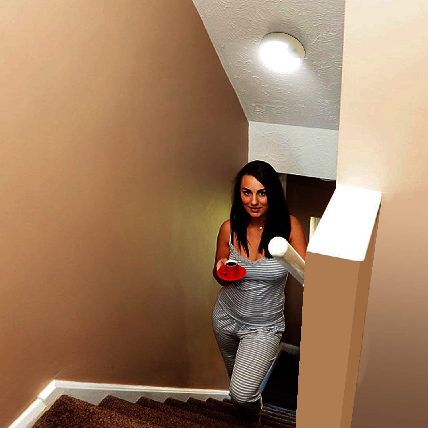 LIVINGbasics Battery Powered Ultra Bright 80 LED 400 Lumens Motion Sensor Ceiling Light with Cool or Warm light - White