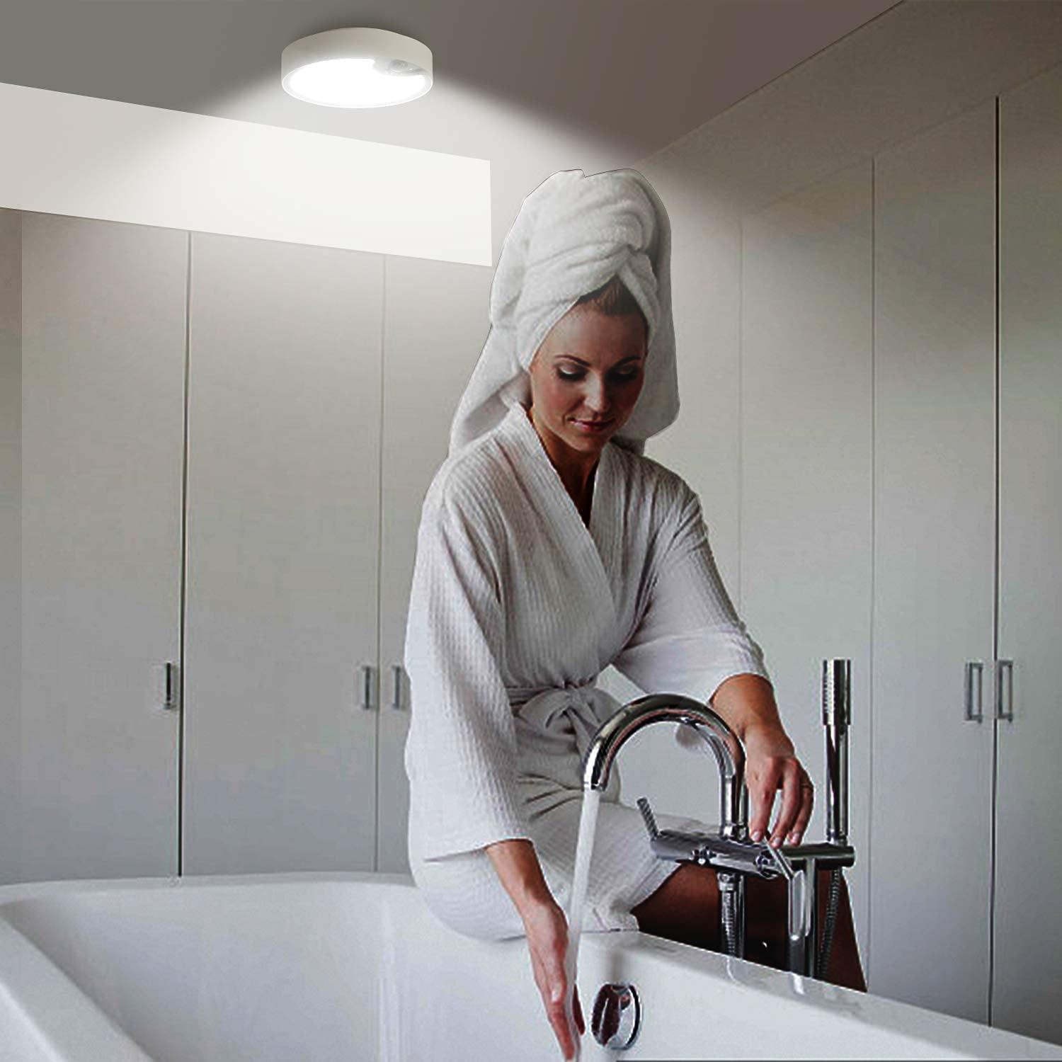 LIVINGbasics Battery Powered Ultra Bright 80 LED 400 Lumens Motion Sensor Ceiling Light with Cool or Warm light - White