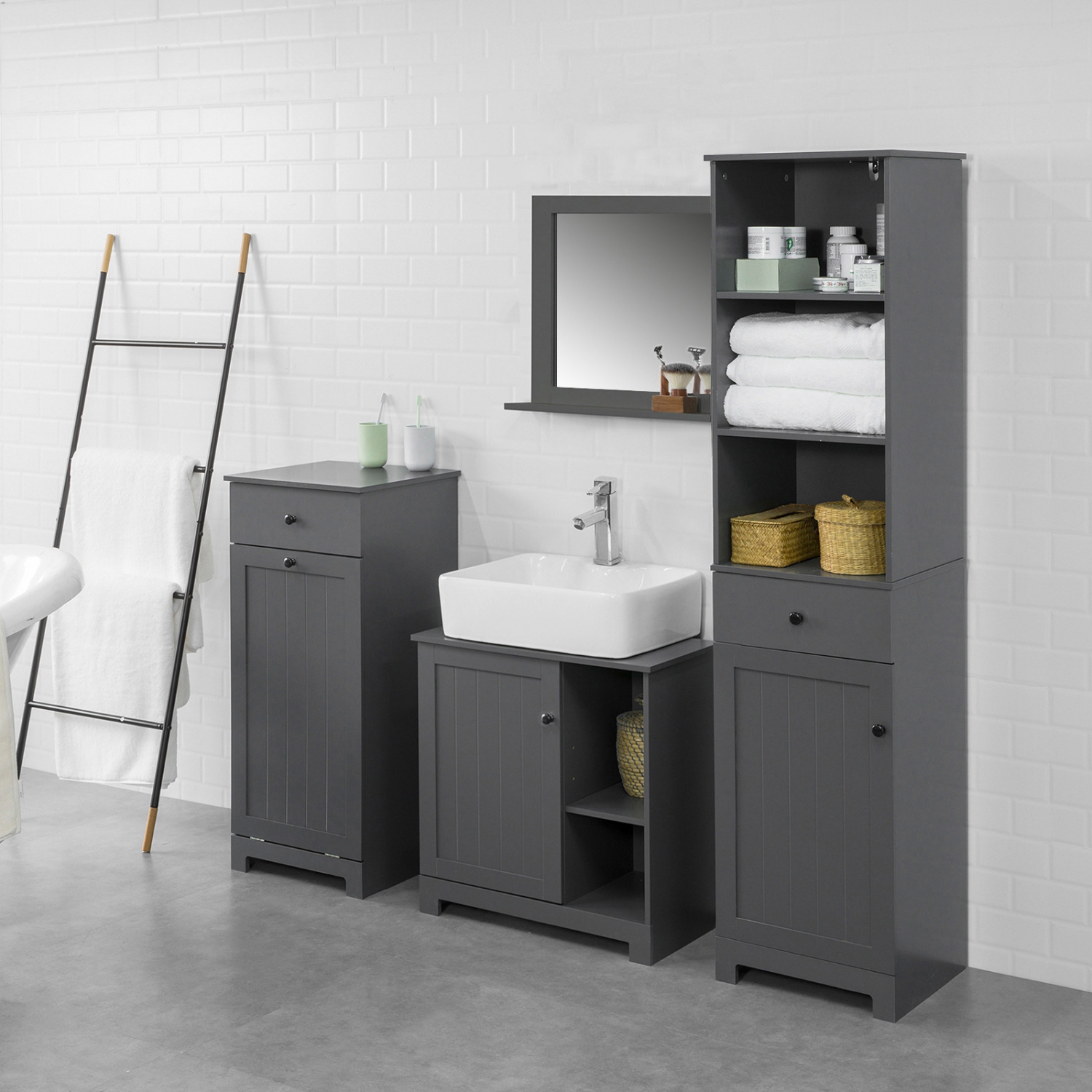 Tall Bathroom Cabinet with 3 Shelves, BZR17-W