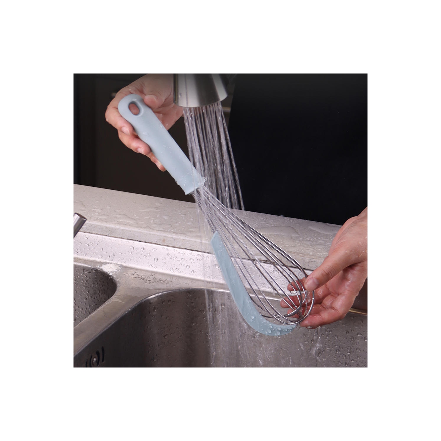 2-in-1 Basting whisk Manual Egg Beater With Bowl Scraper Stainless Steel Wire Balloon Whisk For Blending, Beating, Frothing & Stirring