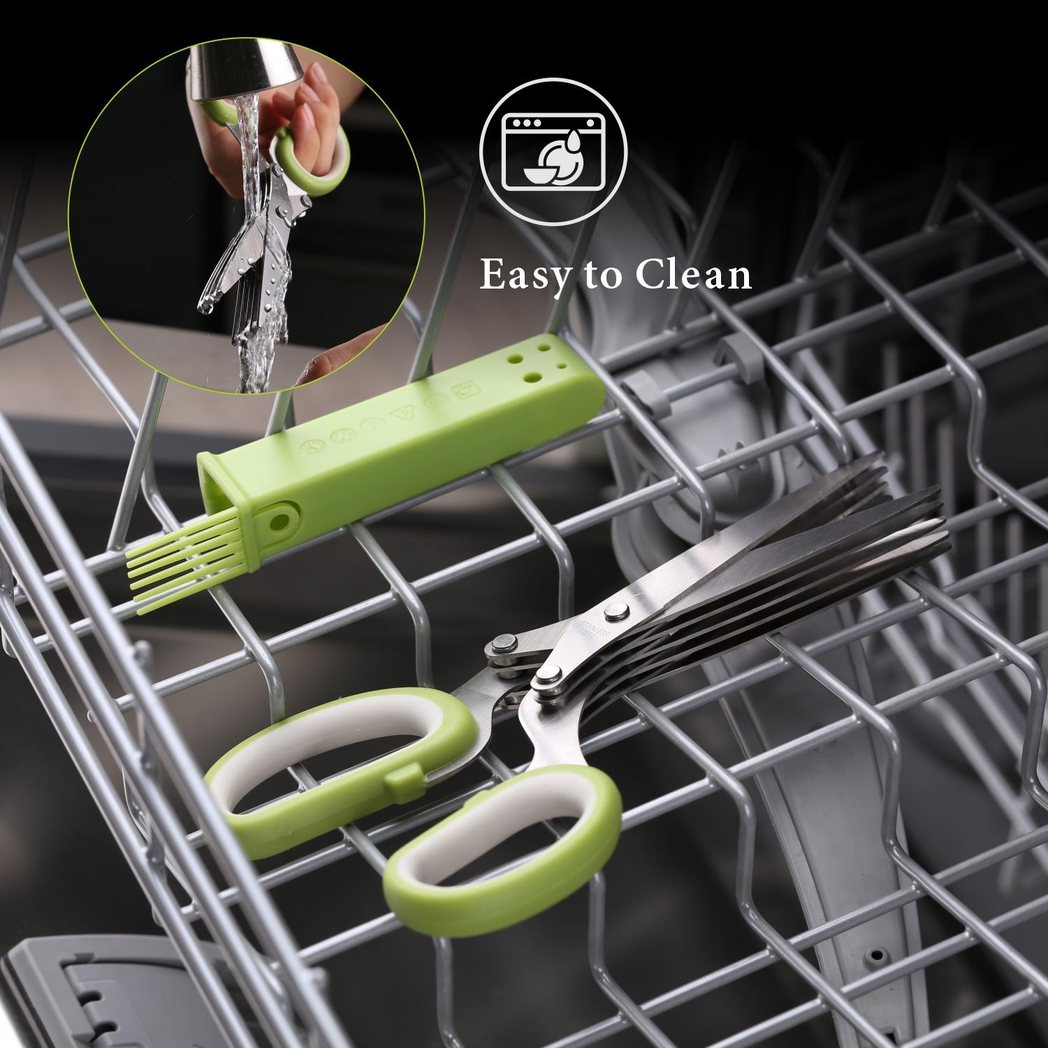 Ensemble de ciseaux à herbes à 5 lames avec gaine et brosse pour cisaillement de cuisine, coupe