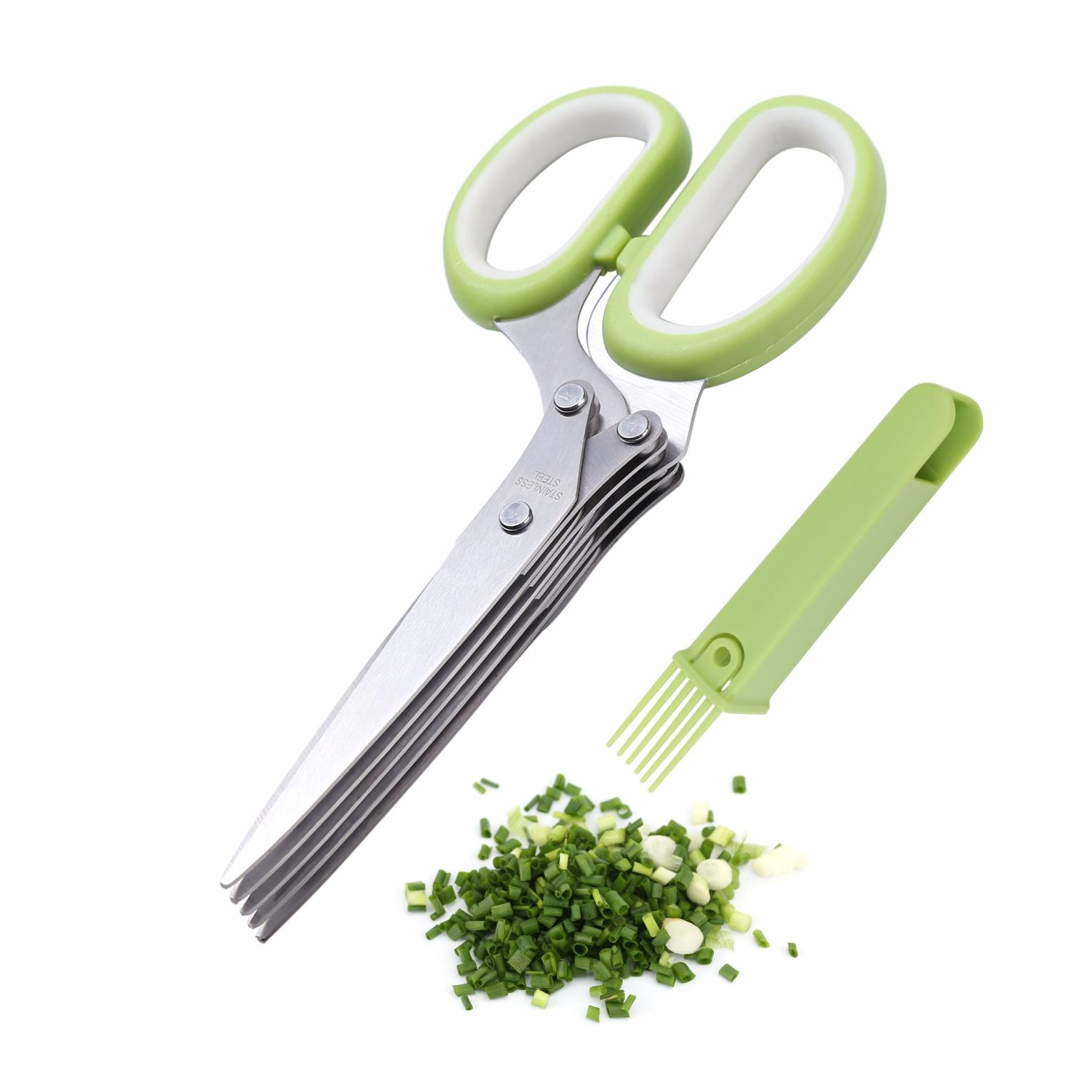 Ensemble de ciseaux à herbes à 5 lames avec gaine et brosse pour cisaillement de cuisine, coupe