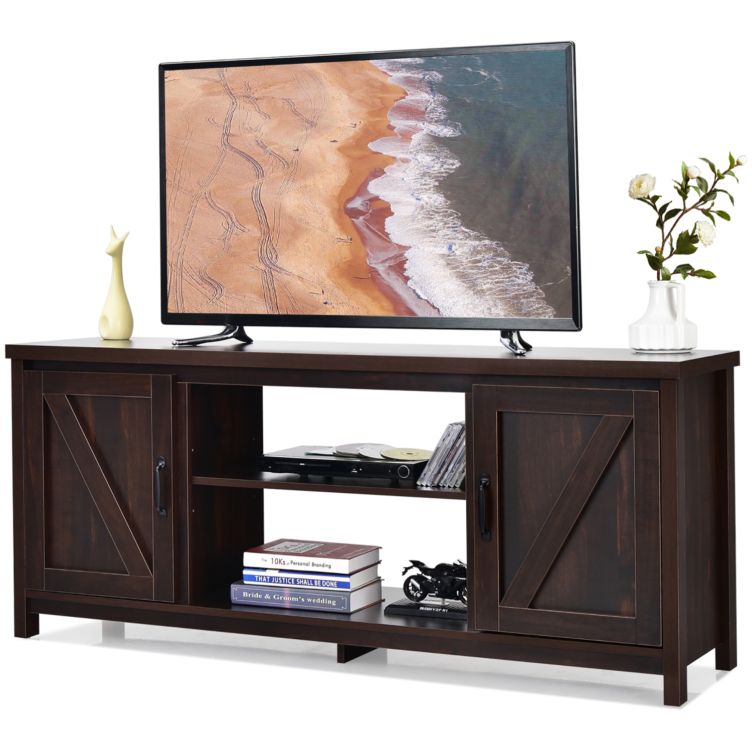 Costway 59" TV Stand Media Console Center w/ Storage Cabinet for 65" TV