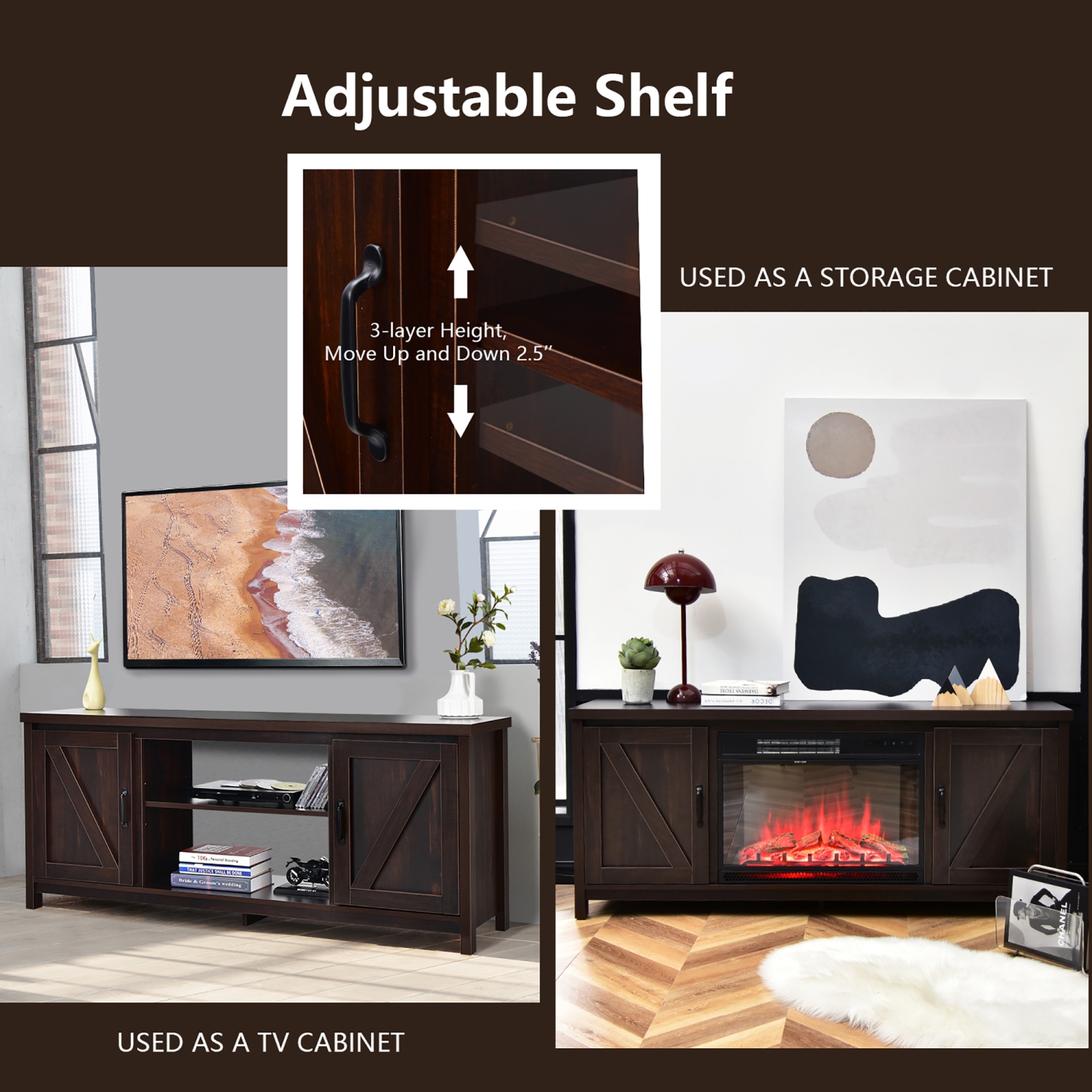 Costway 59" TV Stand Media Console Center w/ Storage Cabinet for 65" TV