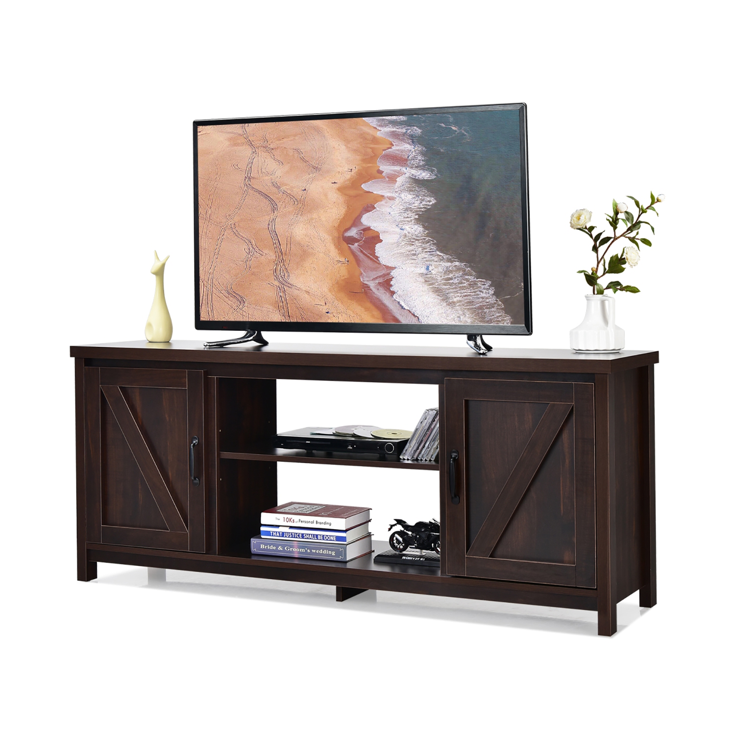 Costway 59" TV Stand Media Console Center w/ Storage Cabinet for 65" TV