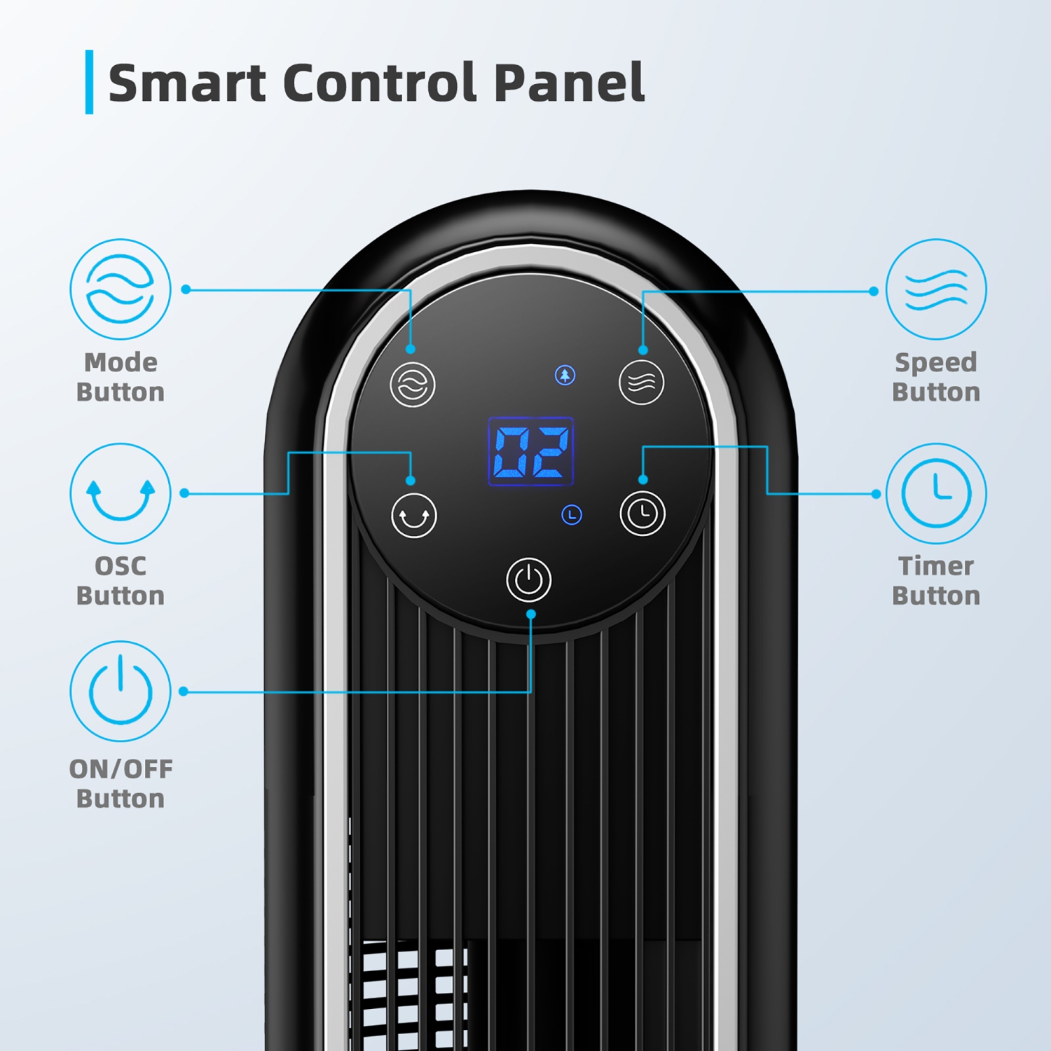 Marque Costway Ventilateur tour 106,6 cm Panneau d'affichage intelligent Minuterie 12 h Ventilateur oscillant à 80 degrés avec télécommande Noir