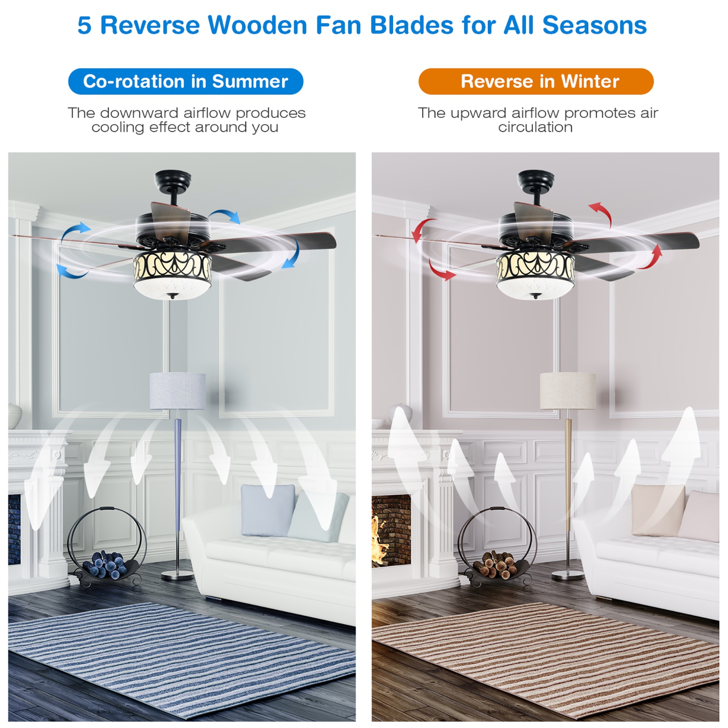 Costway 52" Ceiling Fan W/Light Reversible Blade Adjustable Speed Remote Control