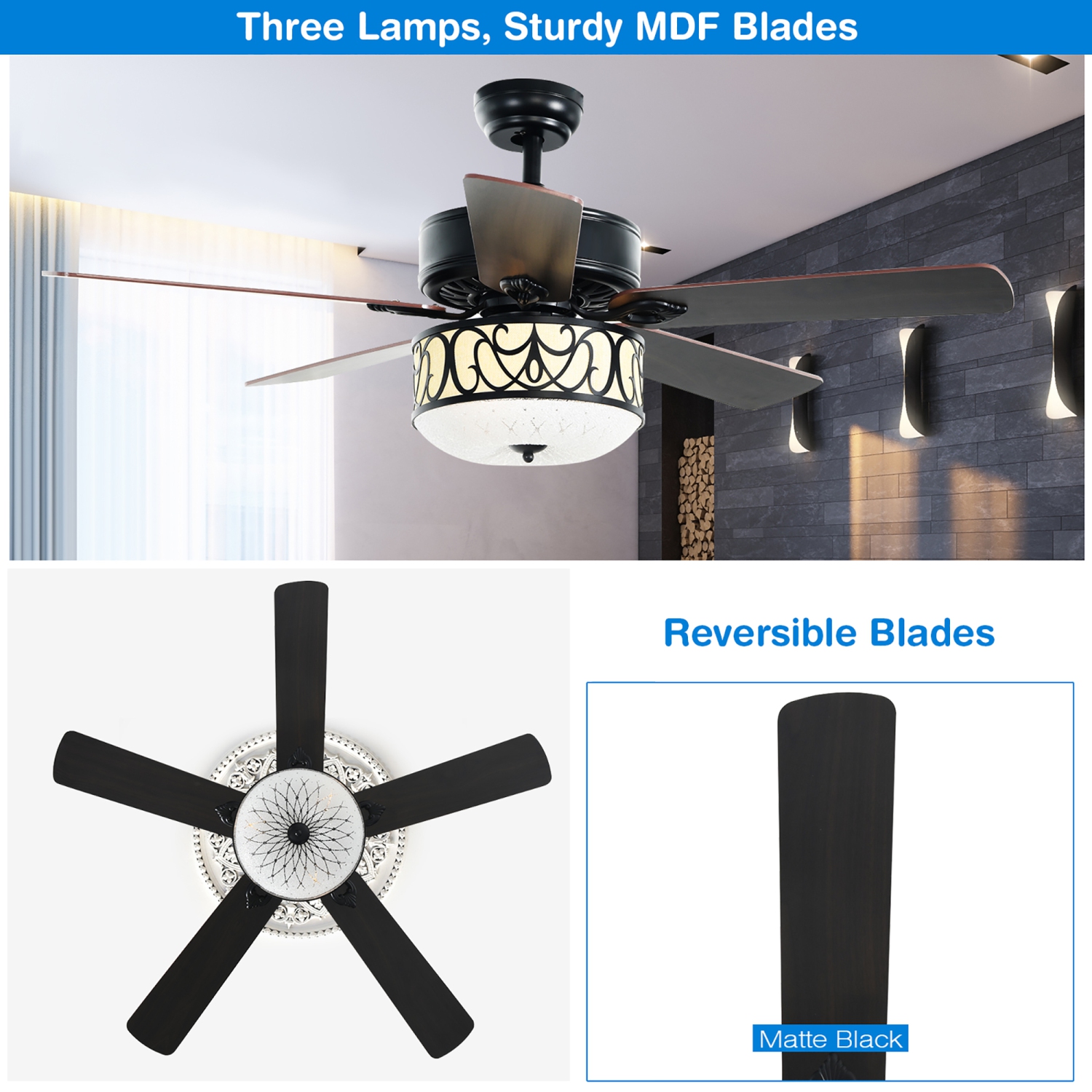 Costway 52" Ceiling Fan W/Light Reversible Blade Adjustable Speed Remote Control