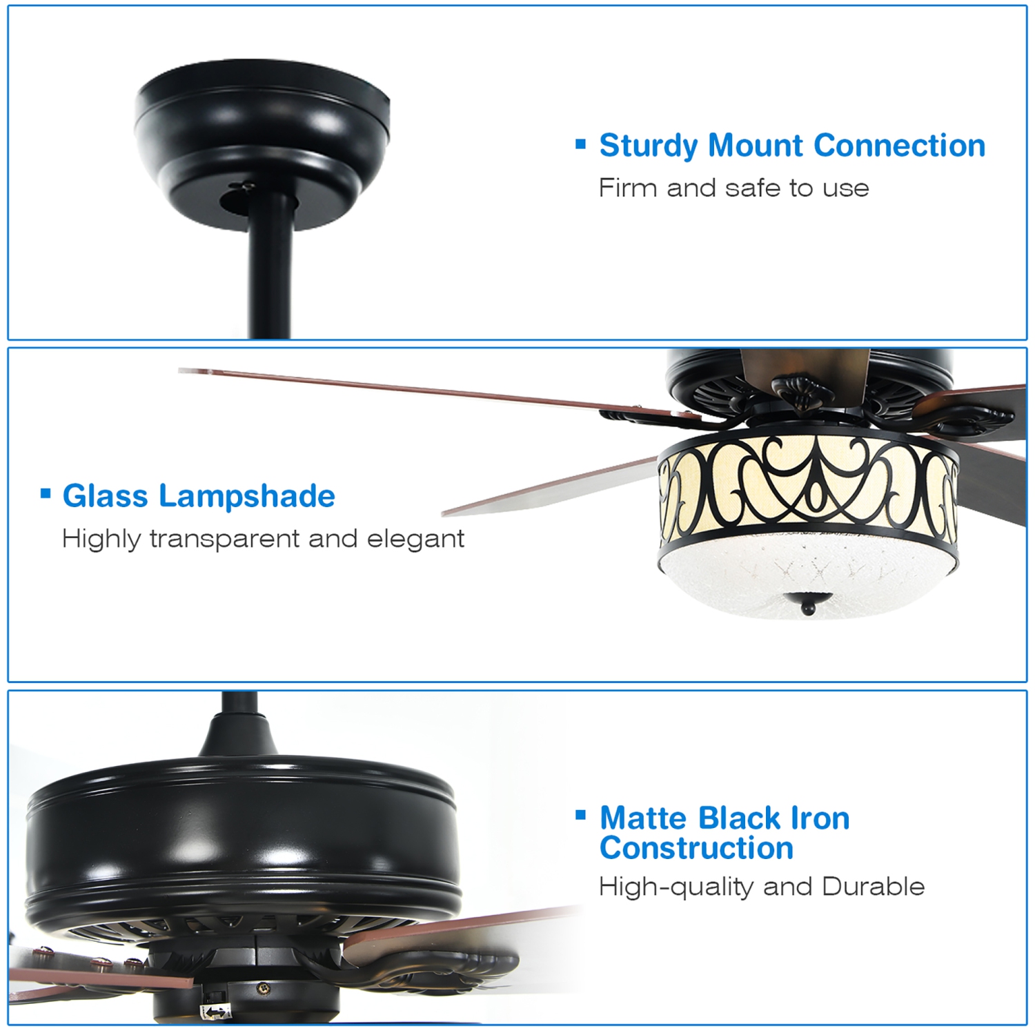Costway 52" Ceiling Fan W/Light Reversible Blade Adjustable Speed Remote Control