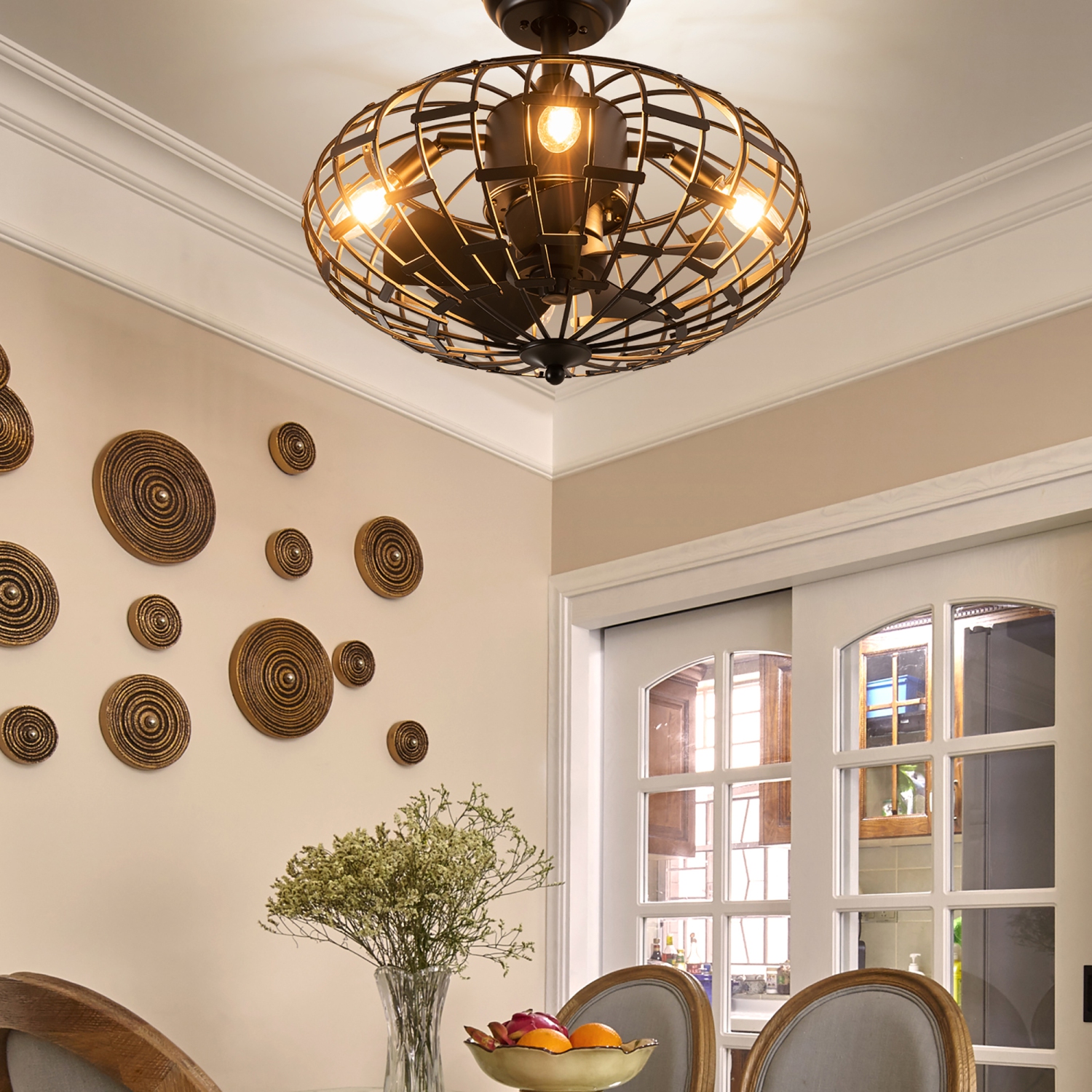 Costway Ceiling Fan with Light, Enclosed Ceiling Fan w/ 5 Blades & Remote Control Black