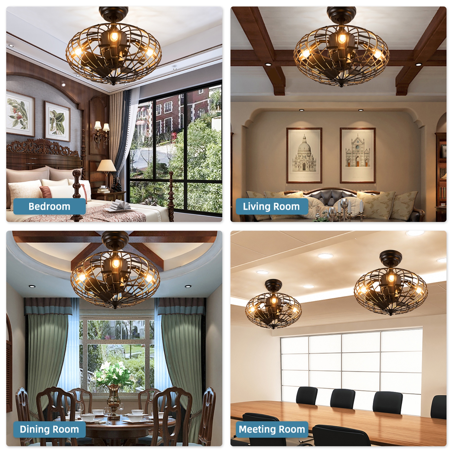 Costway Ceiling Fan with Light, Enclosed Ceiling Fan w/ 5 Blades & Remote Control Black